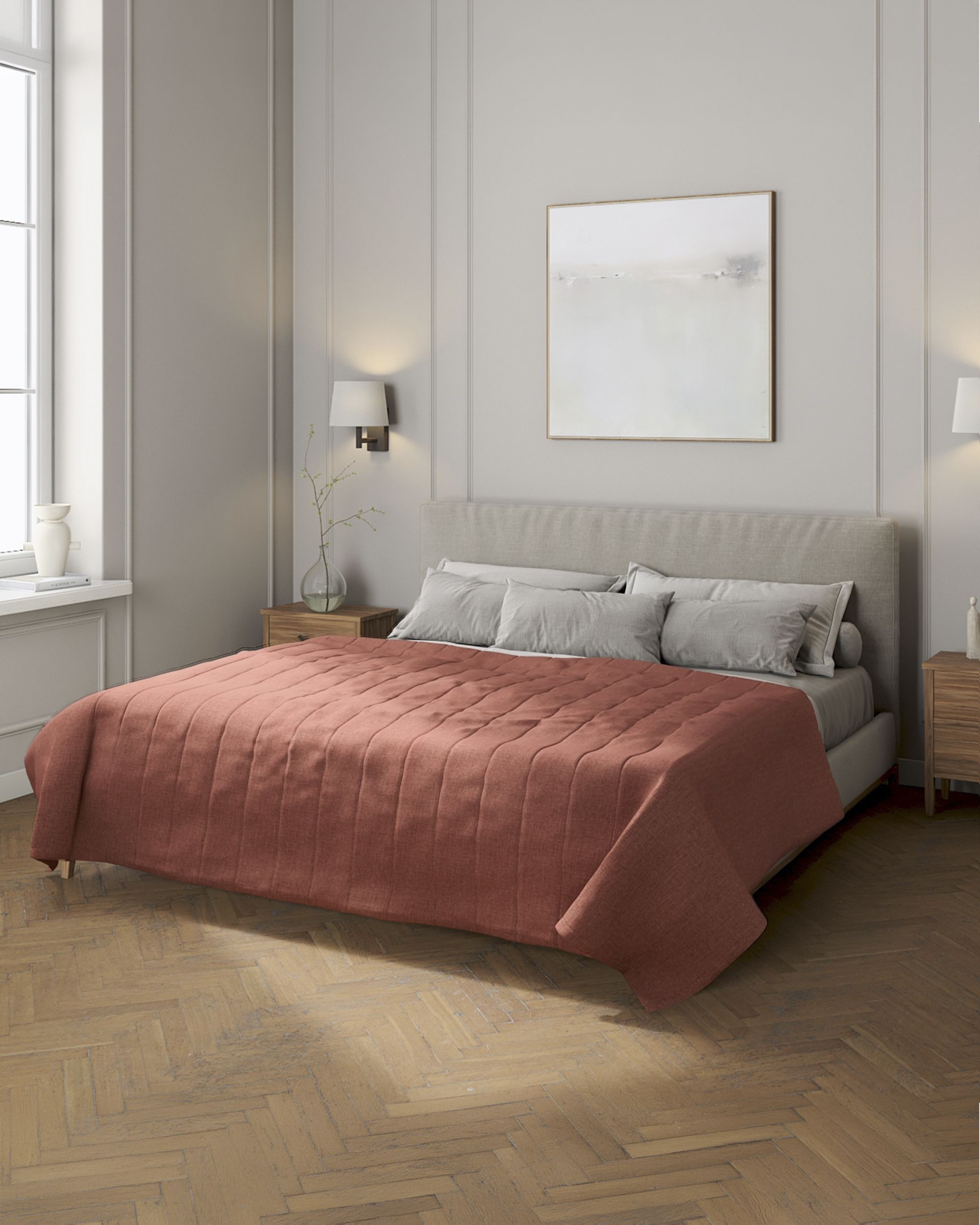 Bedsprei met gestreepte stiksels kleur product bruin stof met structuur