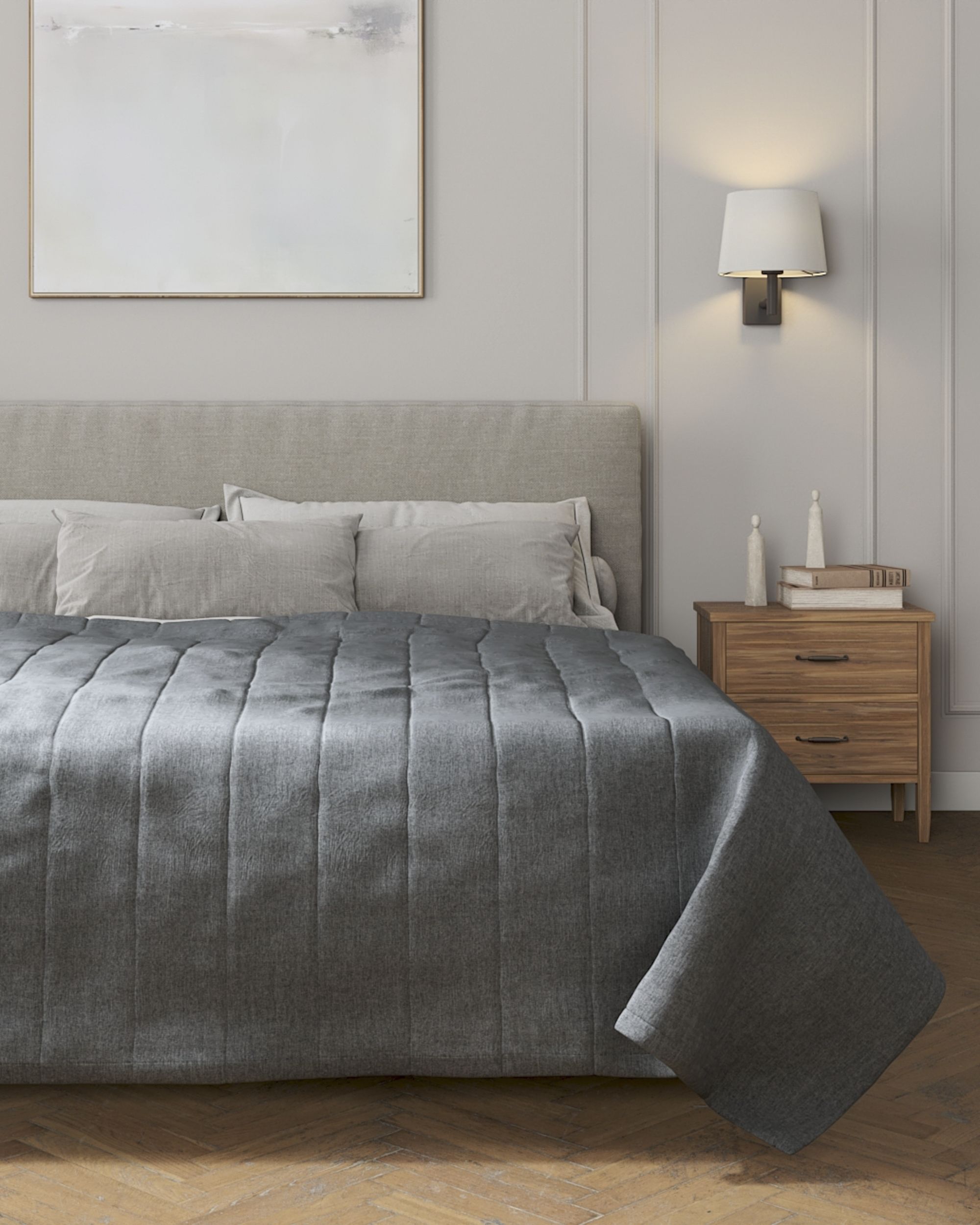 Bedsprei met gestreepte stiksels kleur product grijs stof met structuur (hover)