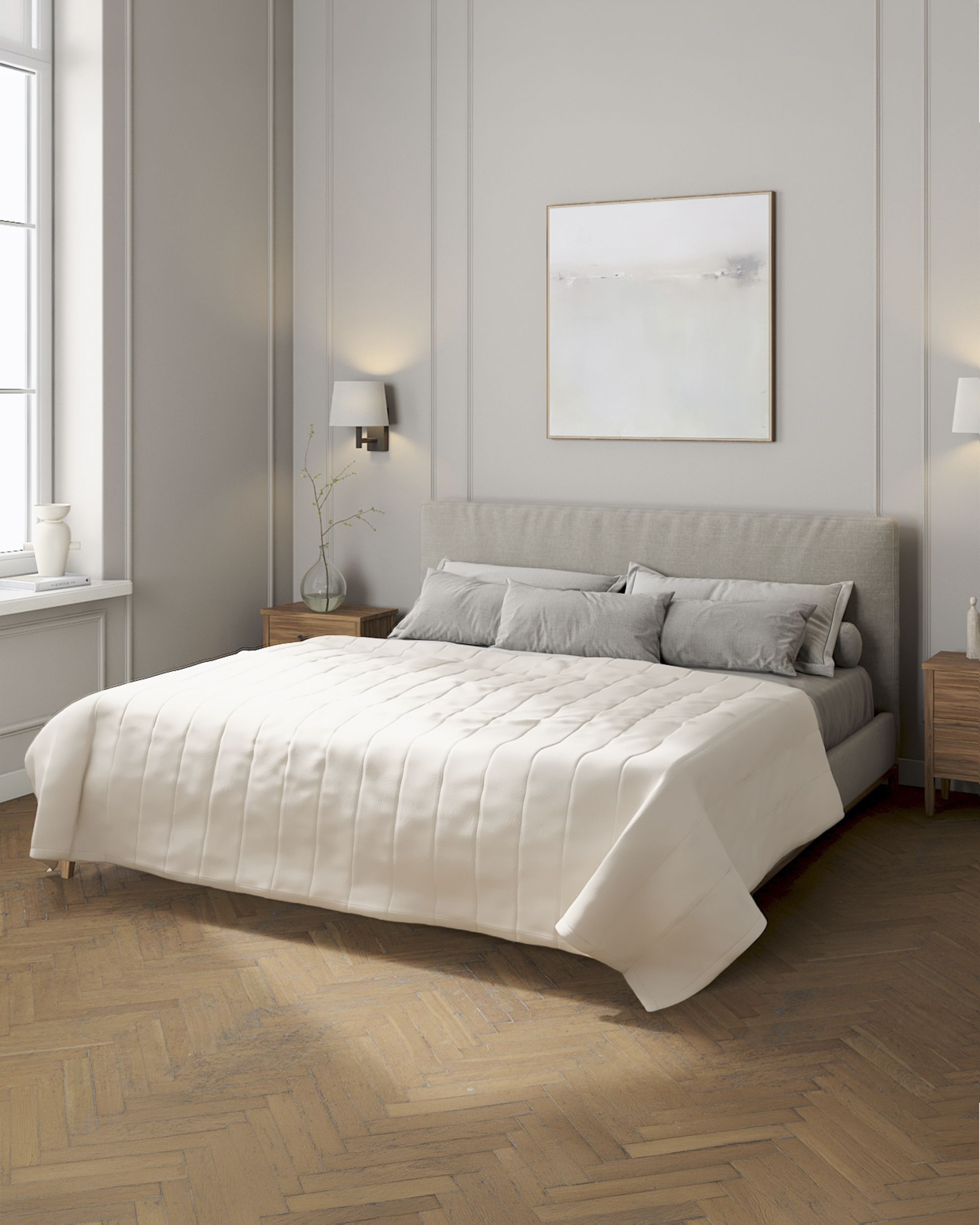 Bedsprei met gestreepte stiksels kleur product beige stof met structuur