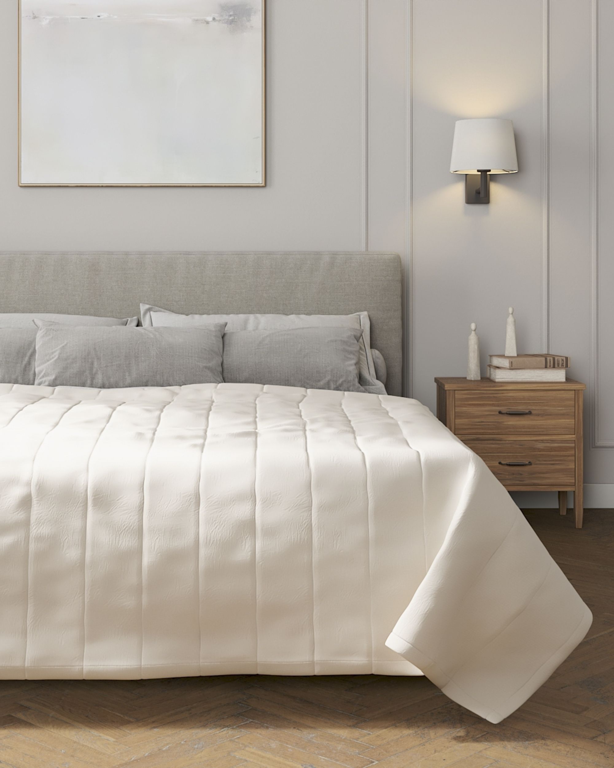 Bedsprei met gestreepte stiksels kleur product beige stof met structuur (hover)