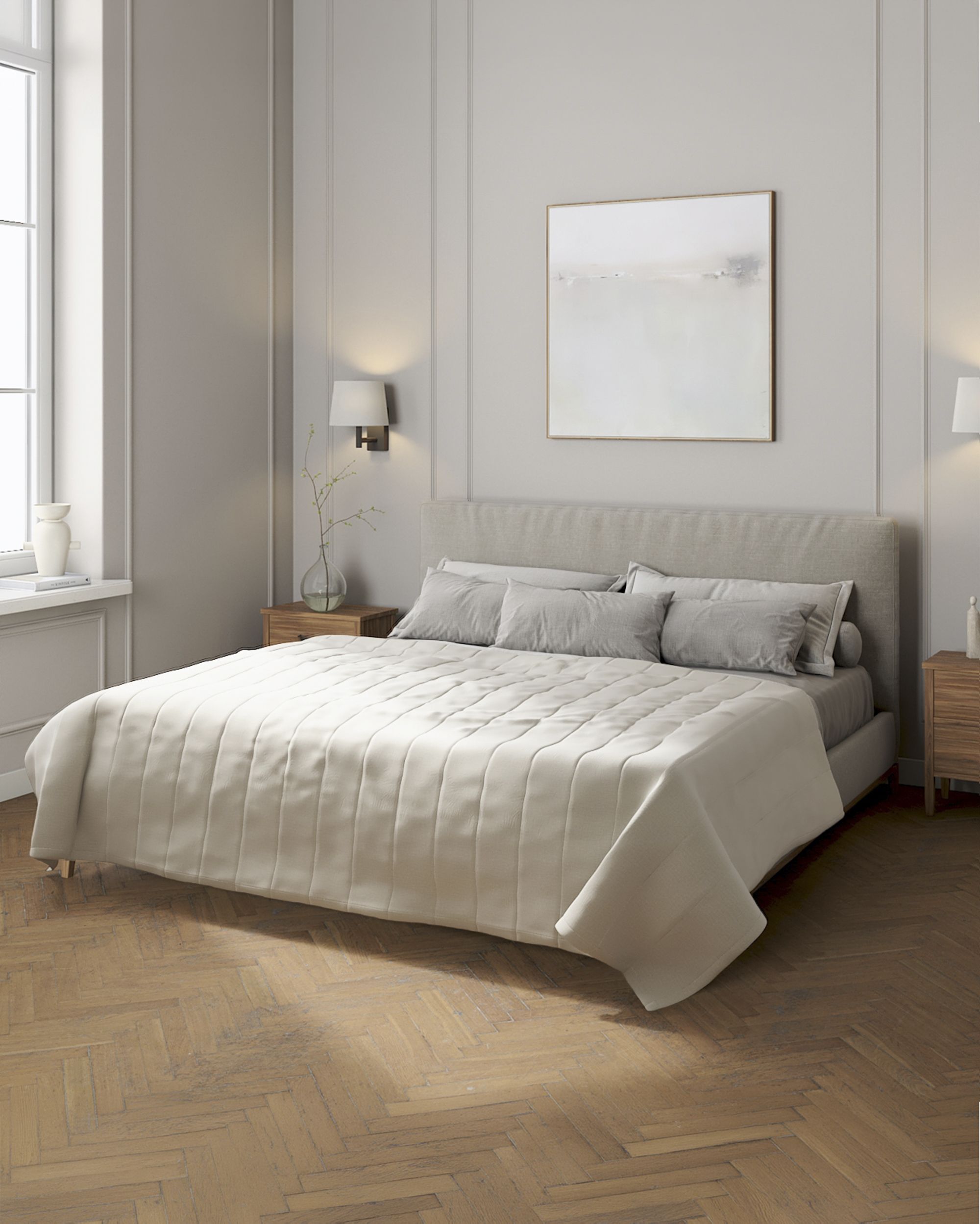 Bedsprei met gestreepte stiksels kleur product grijs stof fluweel