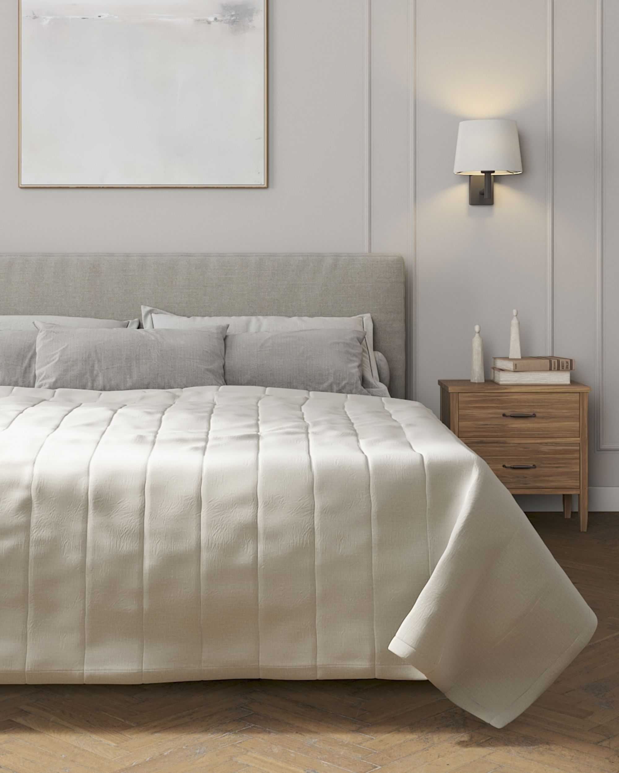 Bedsprei met gestreepte stiksels kleur product grijs stof fluweel (hover)