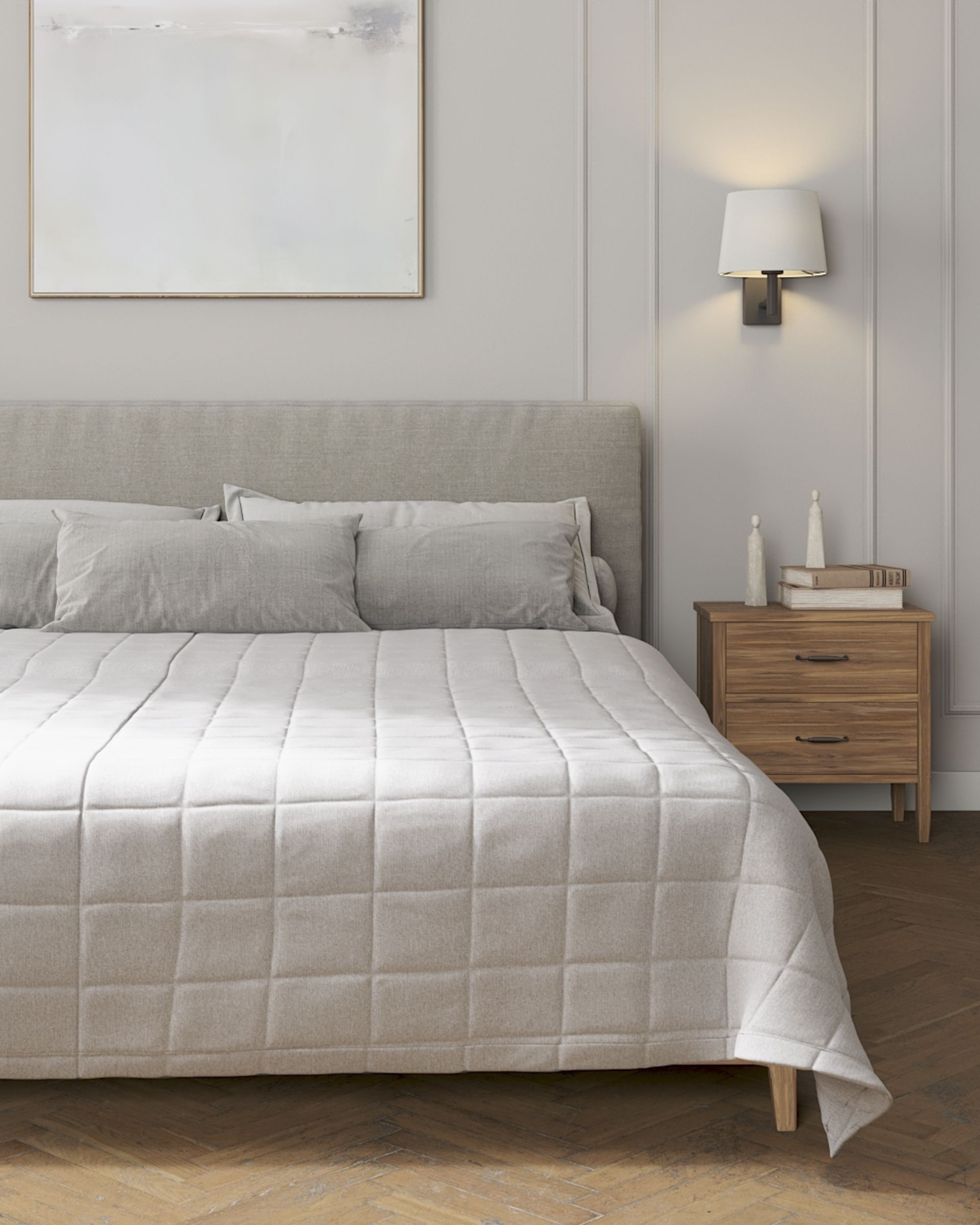 Bedsprei met ruitvormige stiksels kleur product grijs stof met structuur (hover)