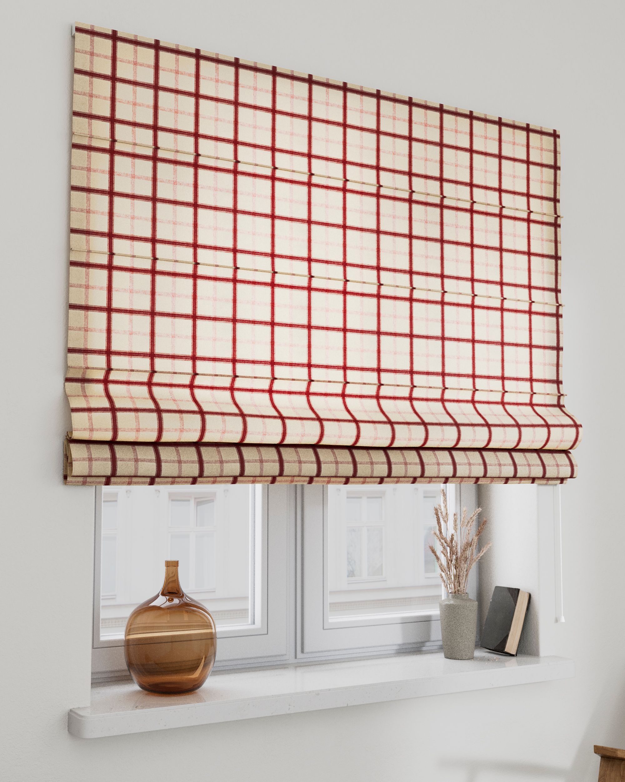 Vouwgordijn Capri kleur product rood stof met patroon