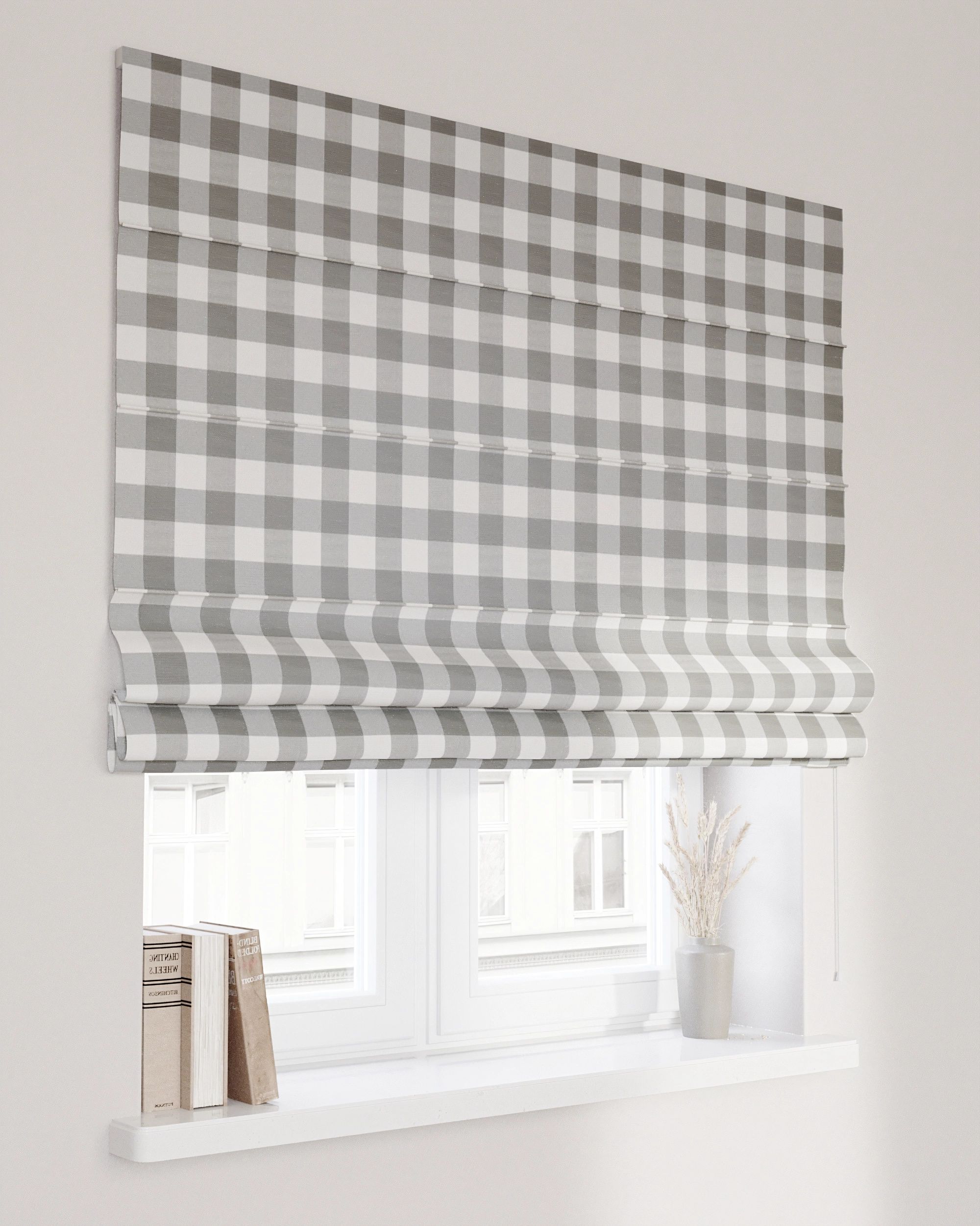 Vouwgordijn Capri kleur product grijs stof met patroon