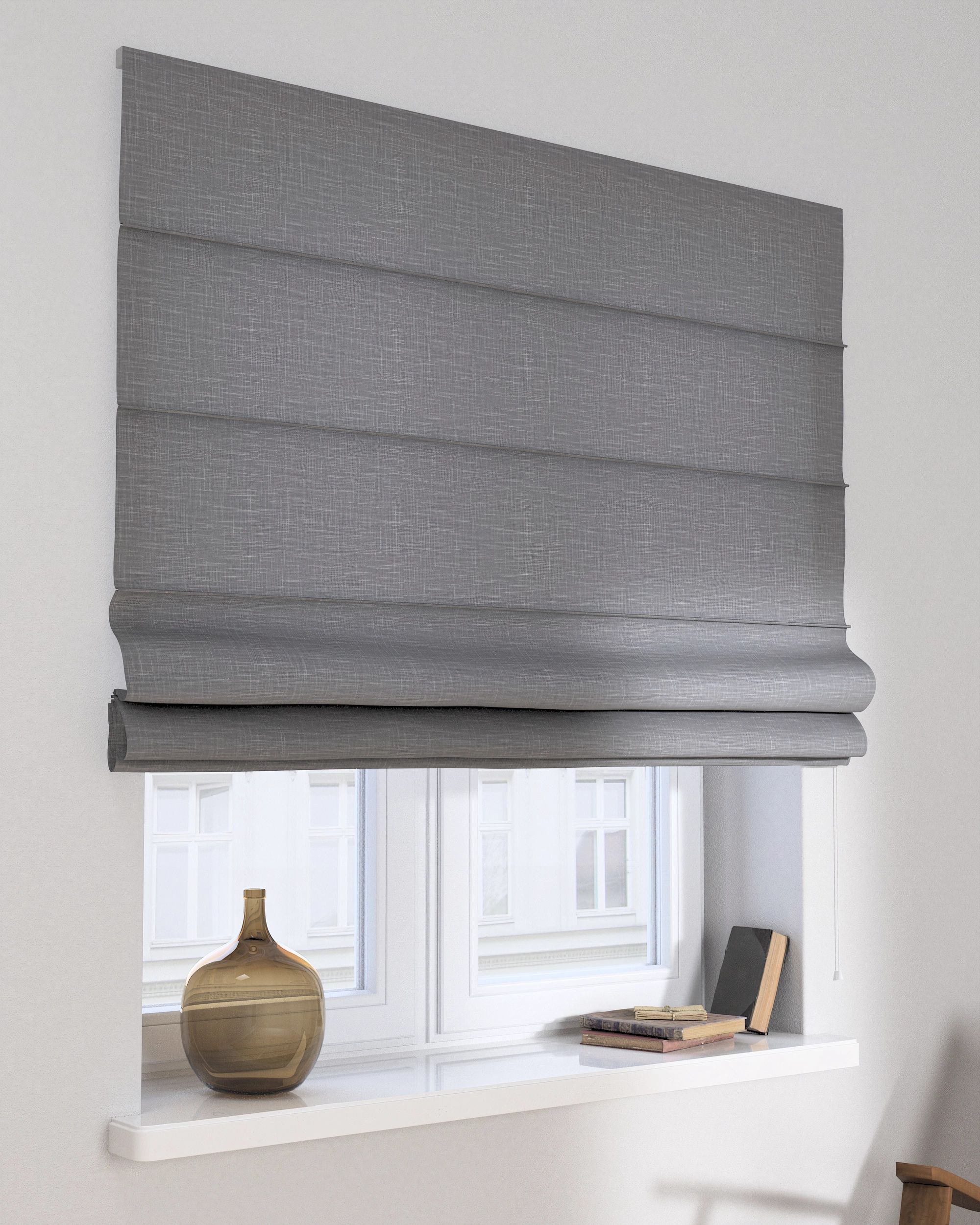 Vouwgordijn Capri kleur product grijs stof met structuur
