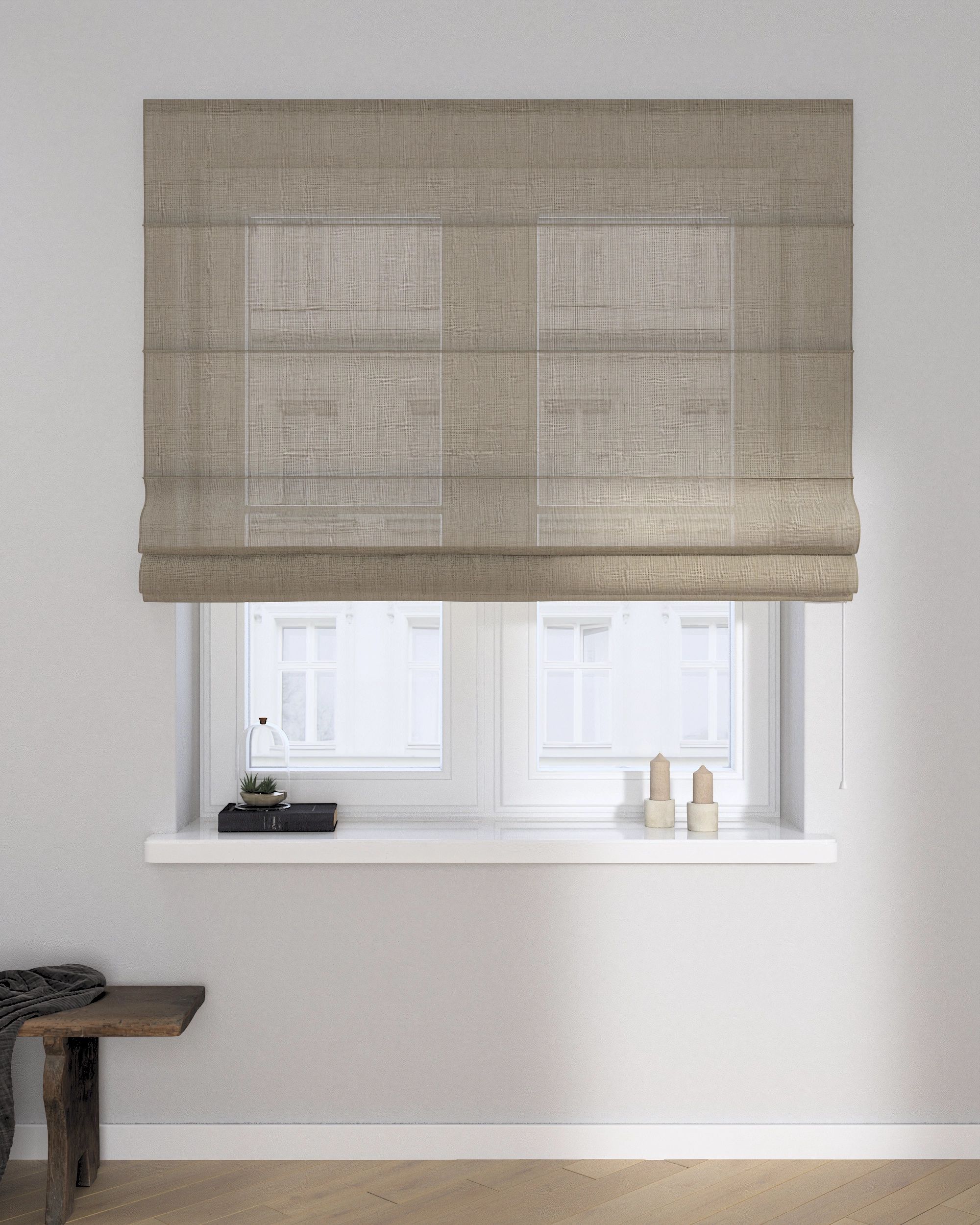 Vouwgordijn Capri kleur product beige stof halftransparant, glanzend, met structuur