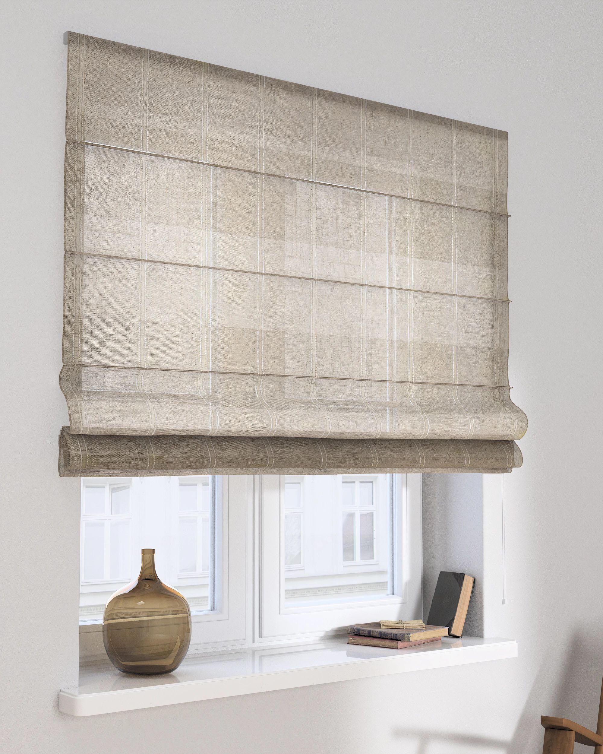 Vouwgordijn Capri kleur product beige stof halftransparant, met structuur, met patroon