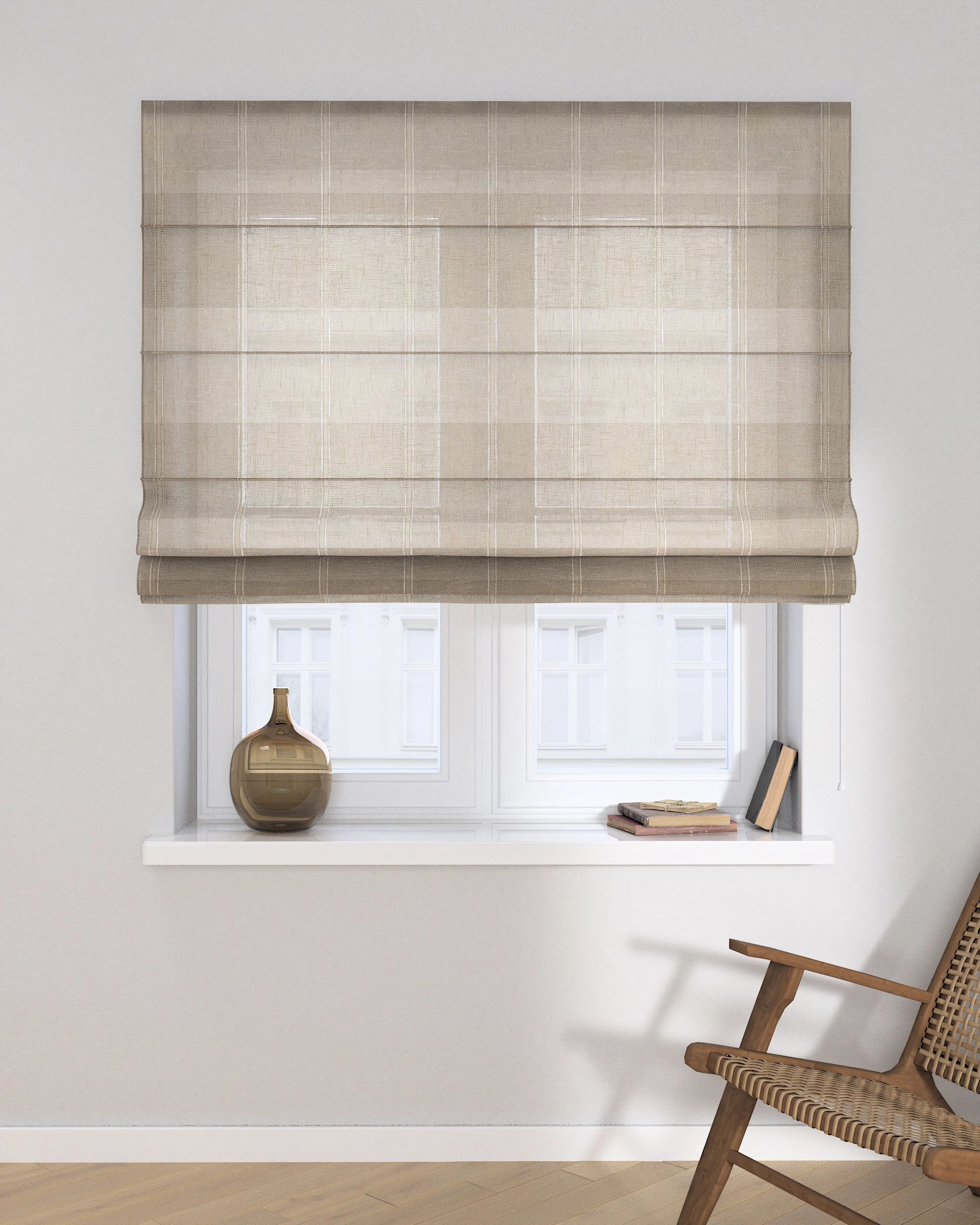 Vouwgordijn Capri kleur product beige stof halftransparant, met structuur, met patroon (hover)