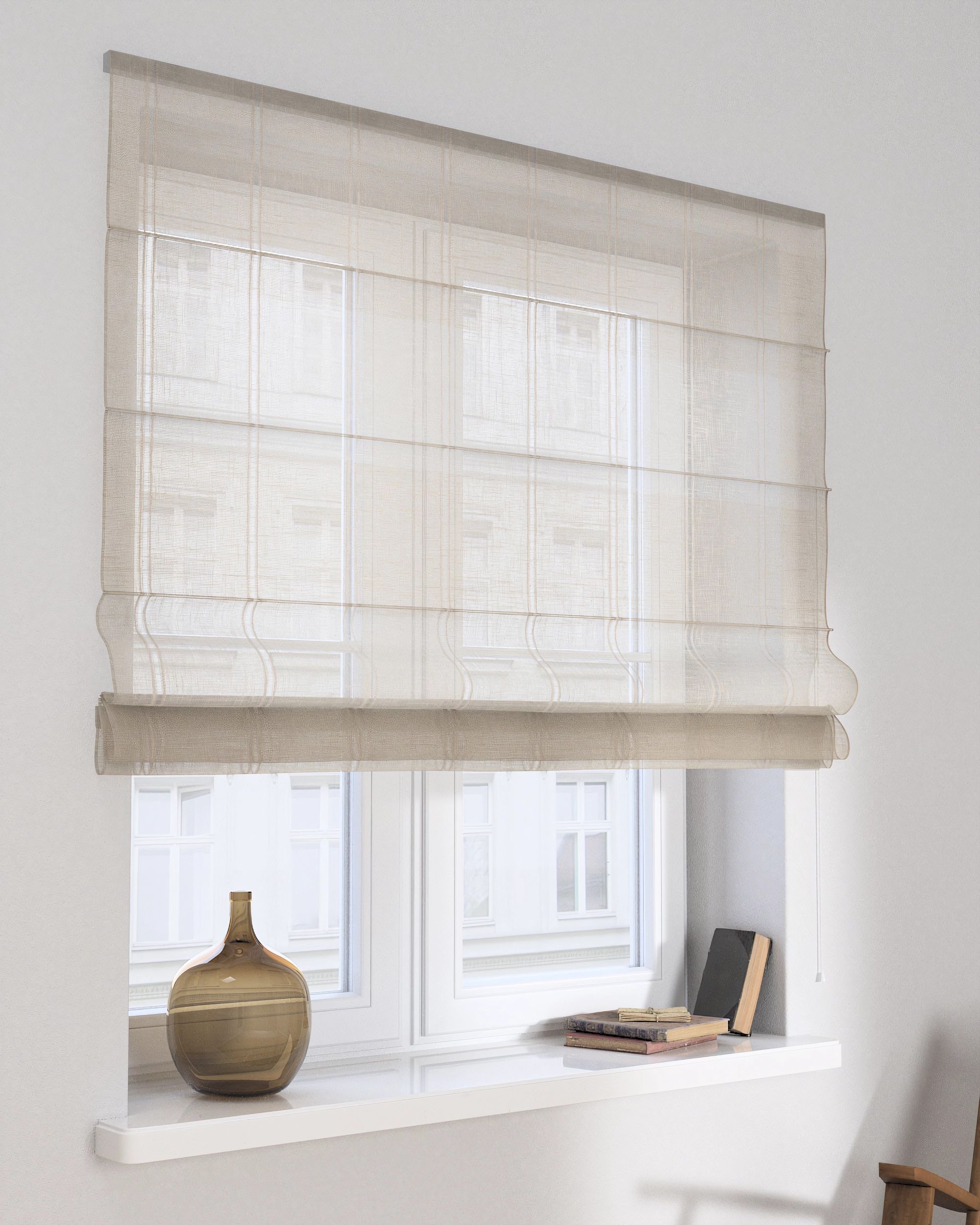 Vouwgordijn Capri kleur product cr&egrave;me stof halftransparant, met structuur, met patroon