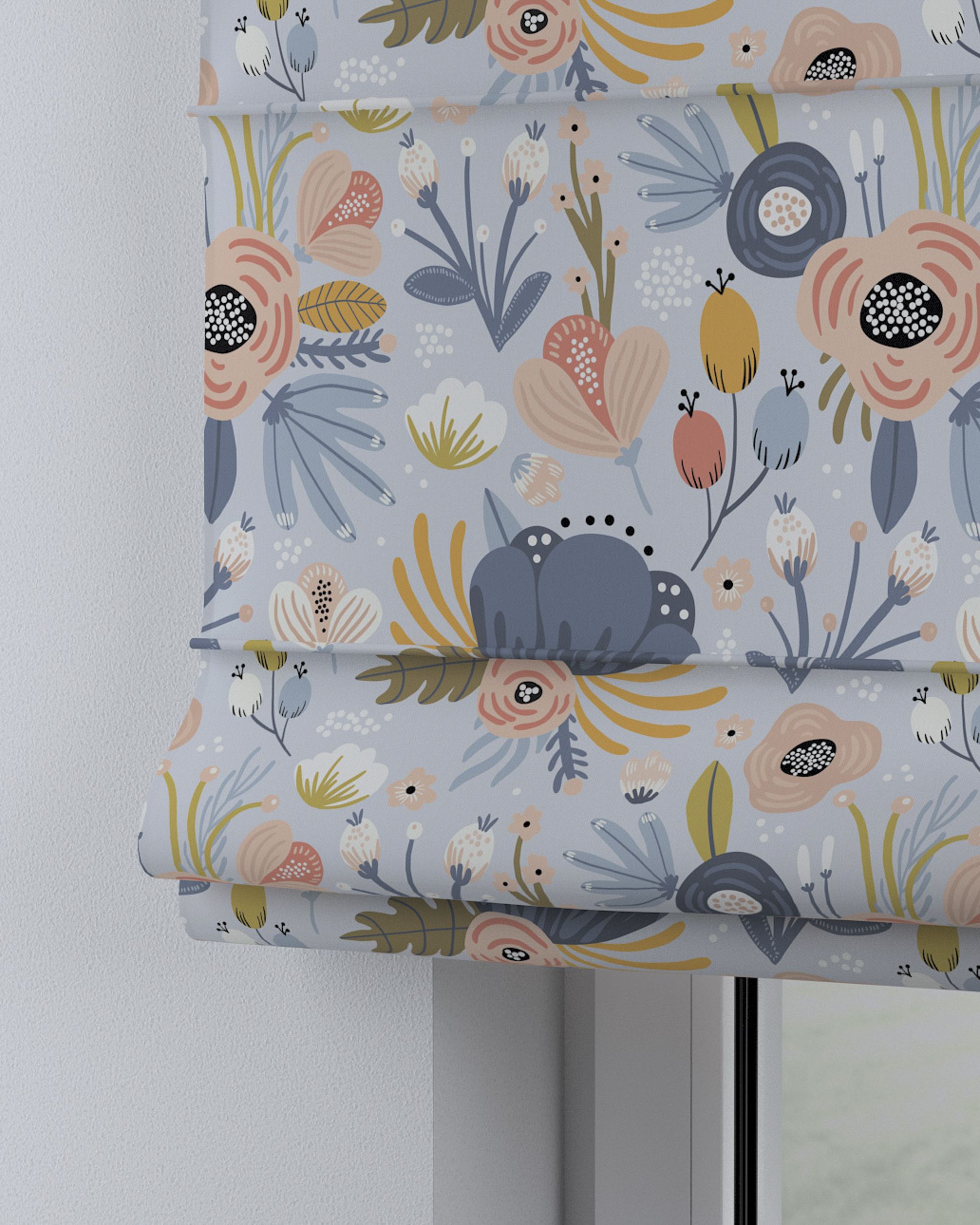 Vouwgordijn Capri kleur product blauw stof met patroon (hover)