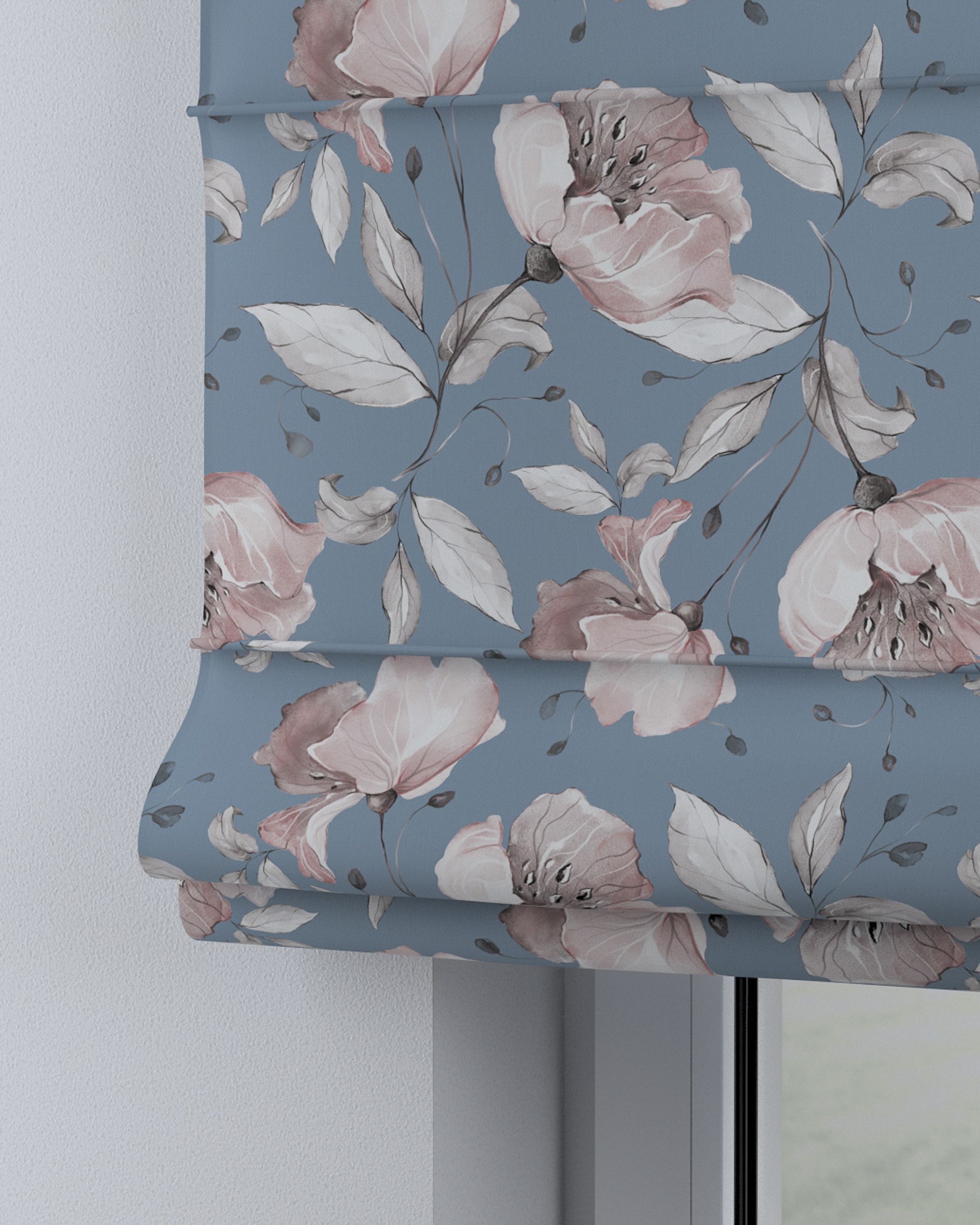 Vouwgordijn Capri kleur product blauw stof met patroon (hover)