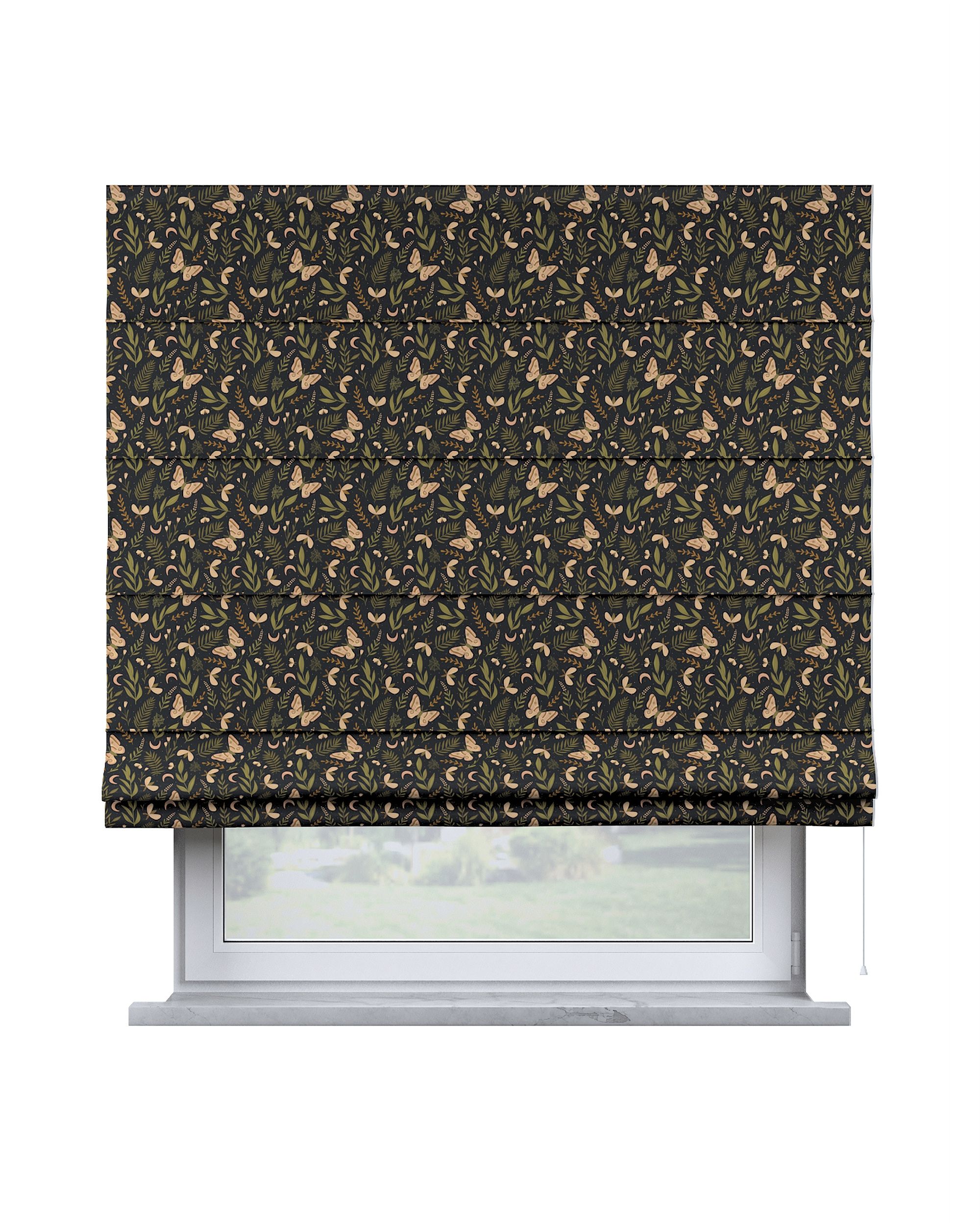 Vouwgordijn Capri kleur product zwart stof met patroon