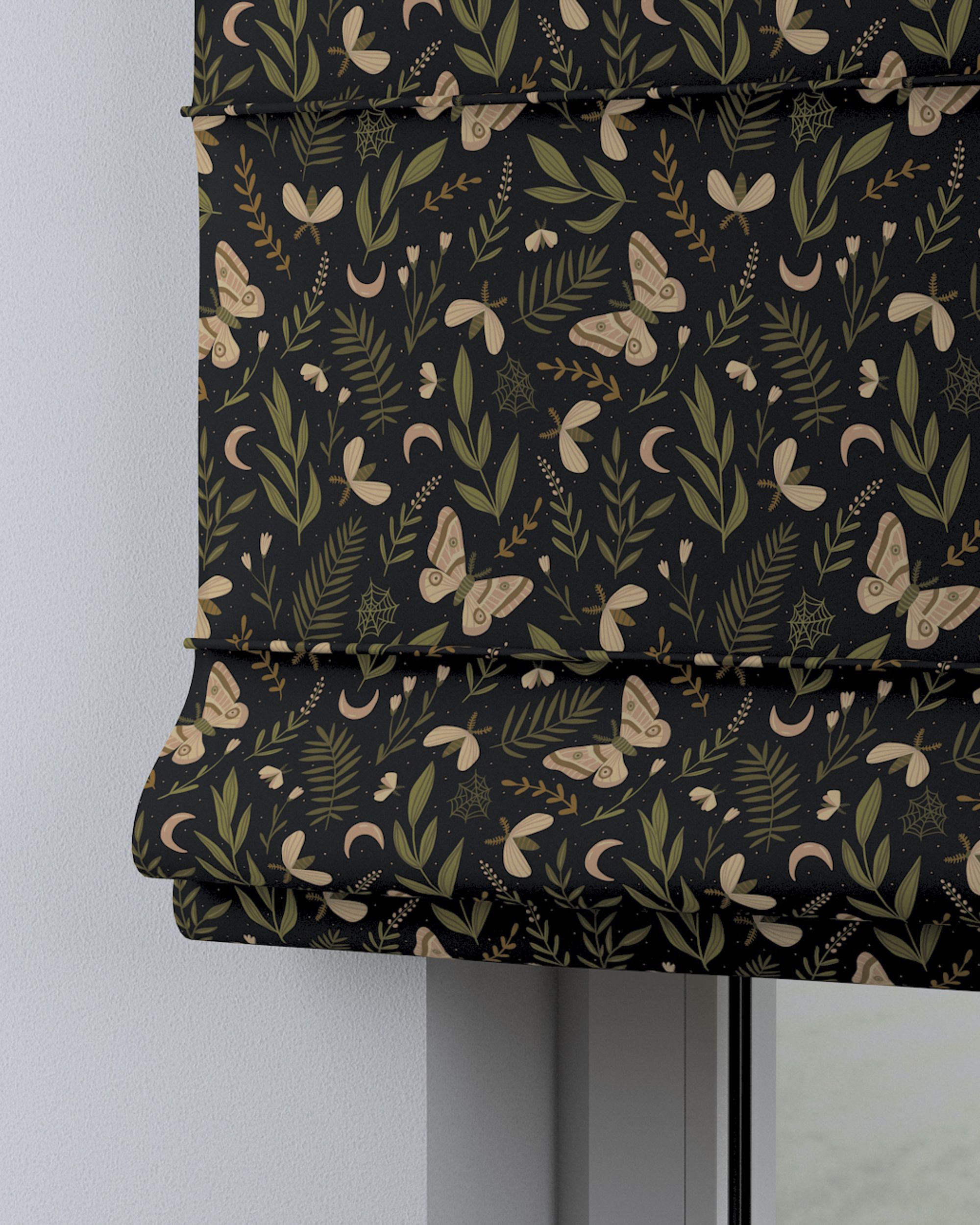 Vouwgordijn Capri kleur product zwart stof met patroon (hover)