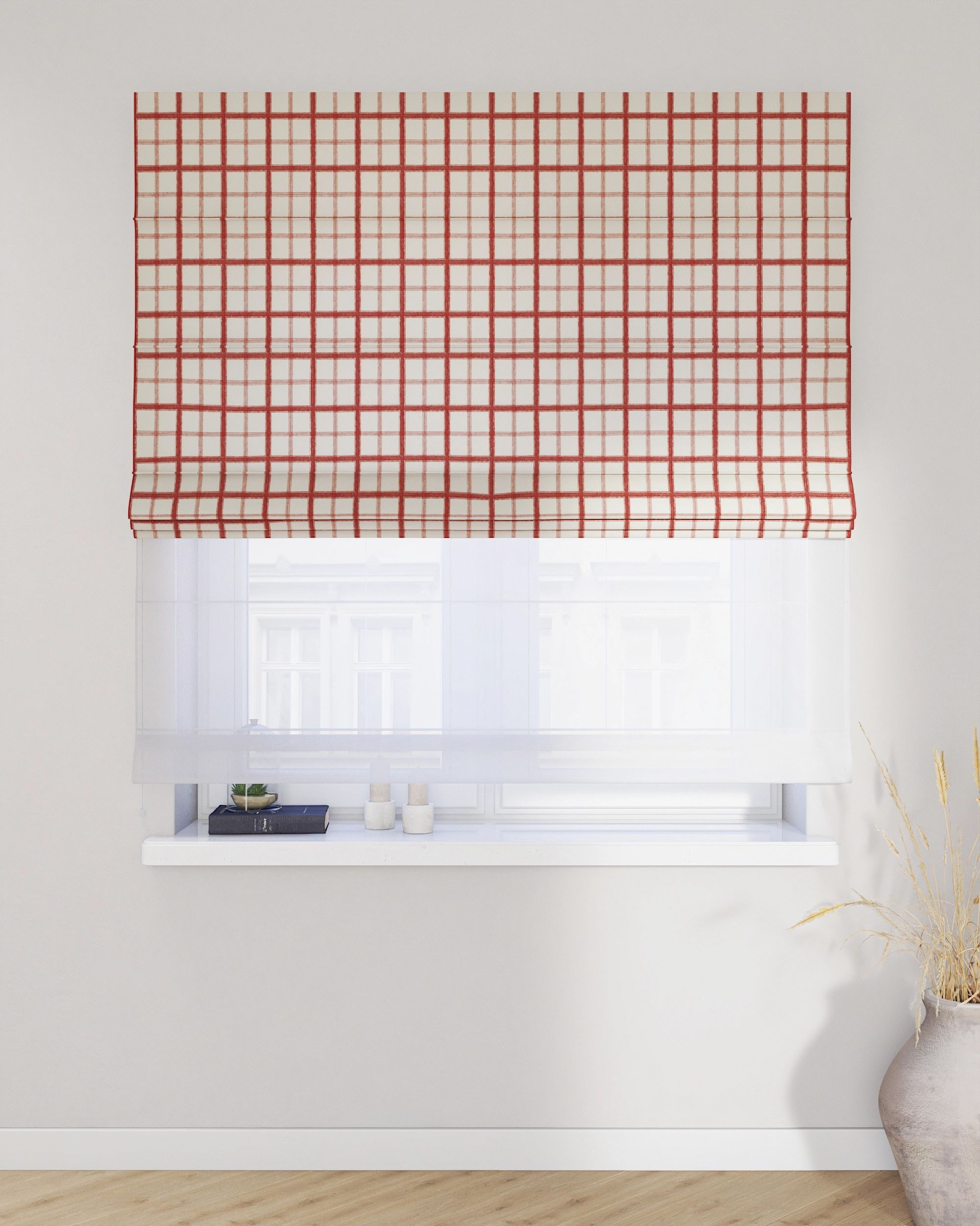 Vouwgordijn Duo kleur product rood stof met patroon (hover)