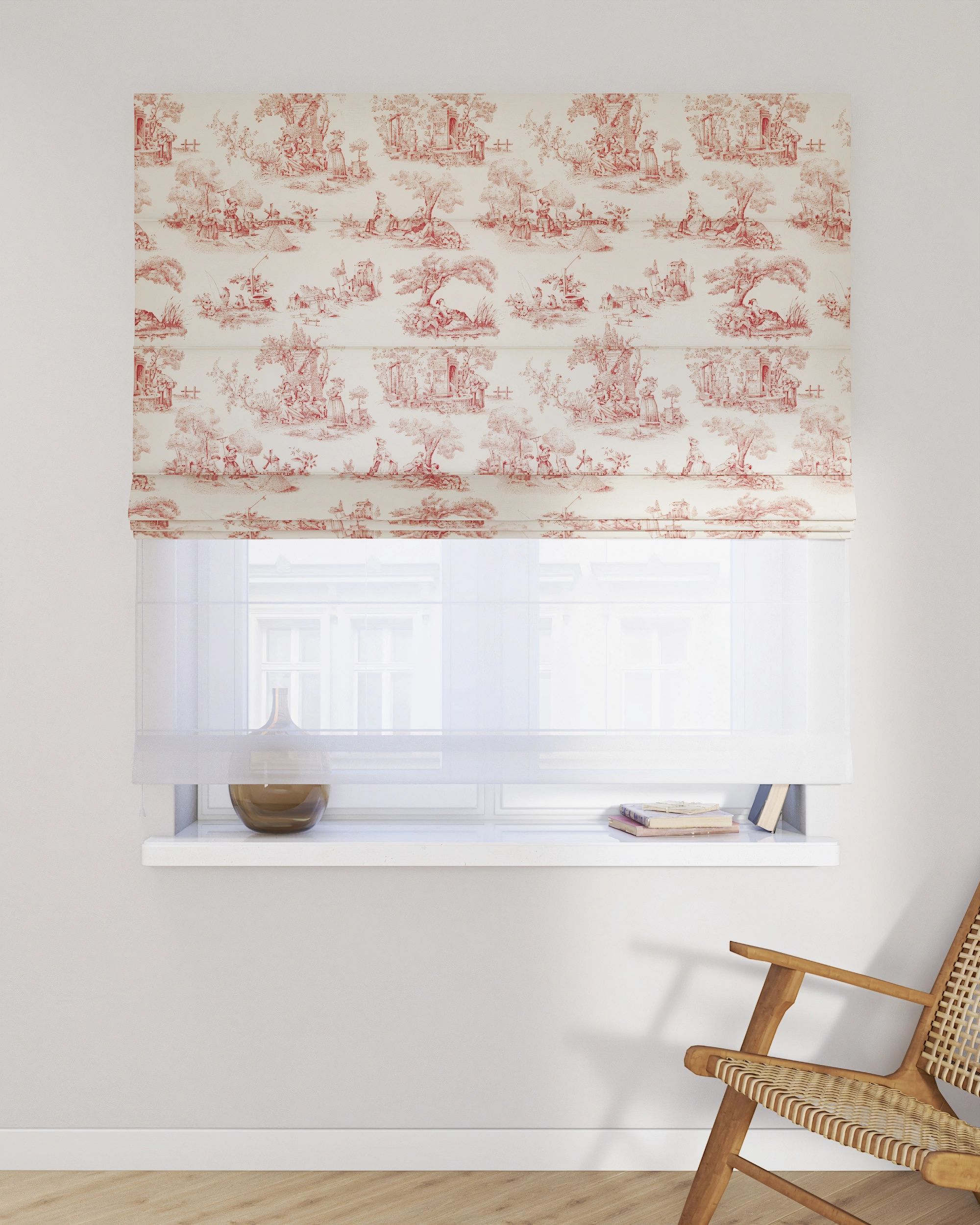 Vouwgordijn Duo kleur product rood stof met patroon (hover)