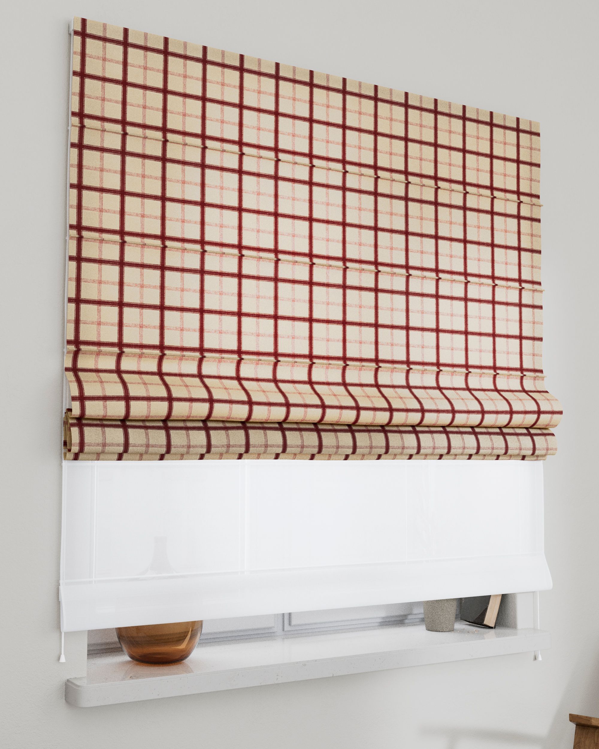 Vouwgordijn Duo kleur product rood stof met patroon