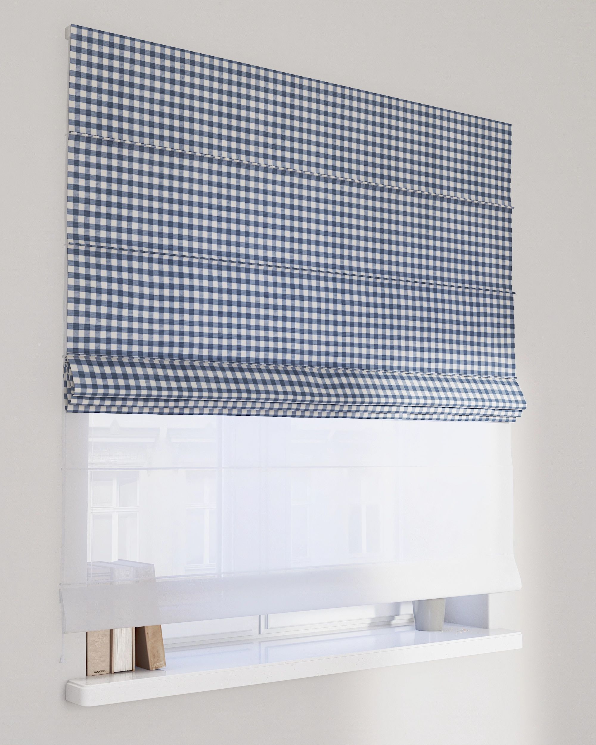 Vouwgordijn Duo kleur product donkerblauw stof met patroon