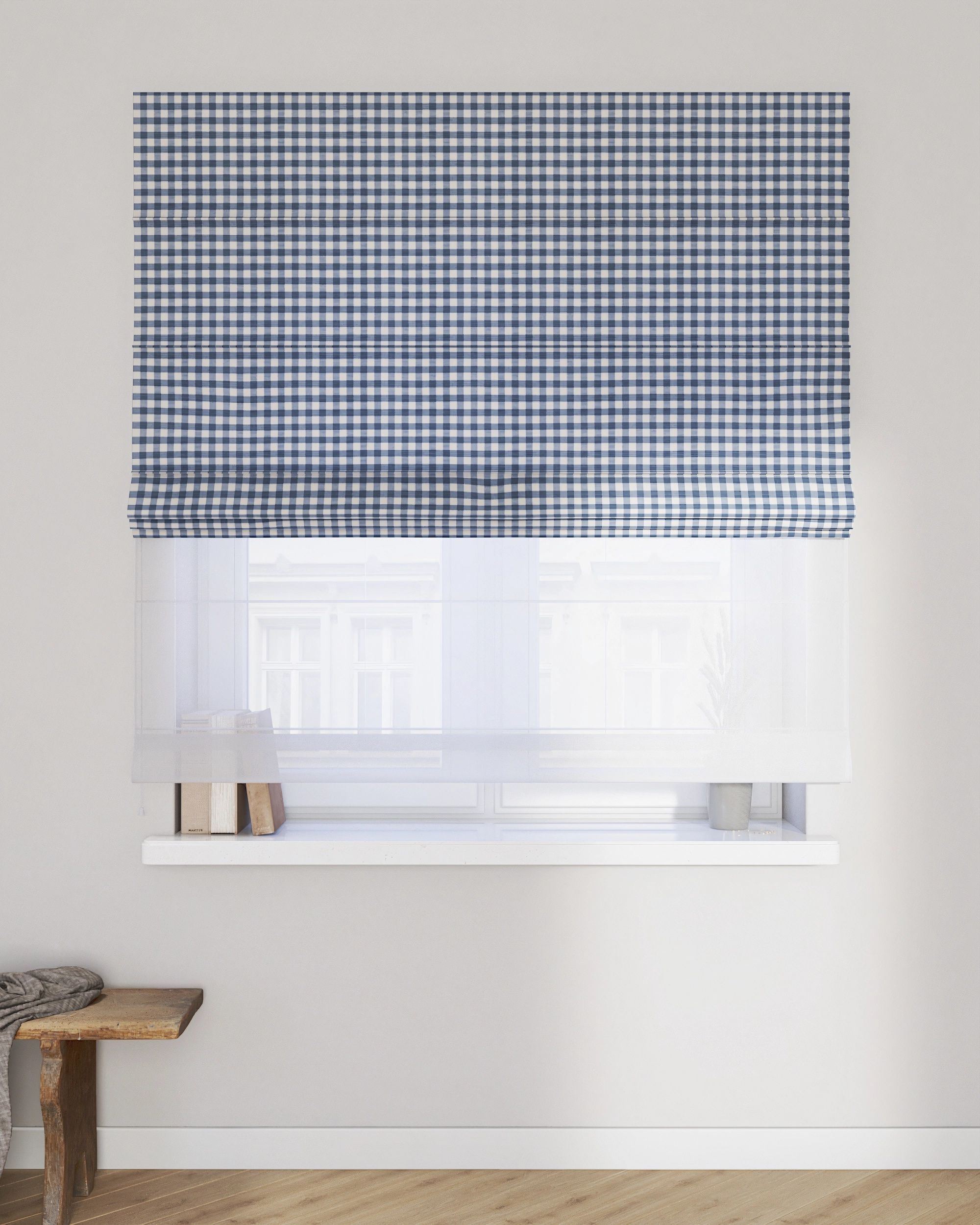 Vouwgordijn Duo kleur product donkerblauw stof met patroon (hover)