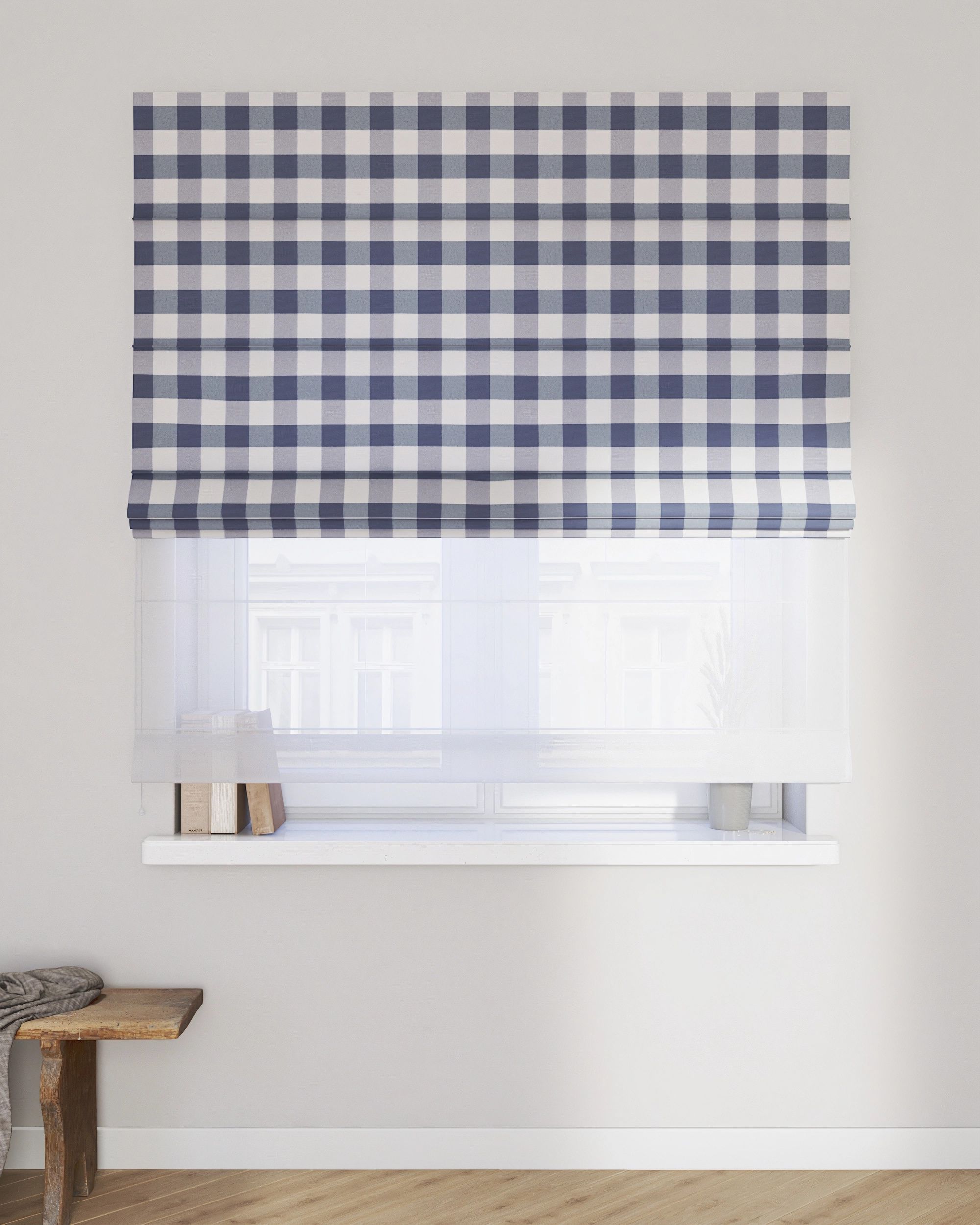 Vouwgordijn Duo kleur product donkerblauw stof met patroon (hover)