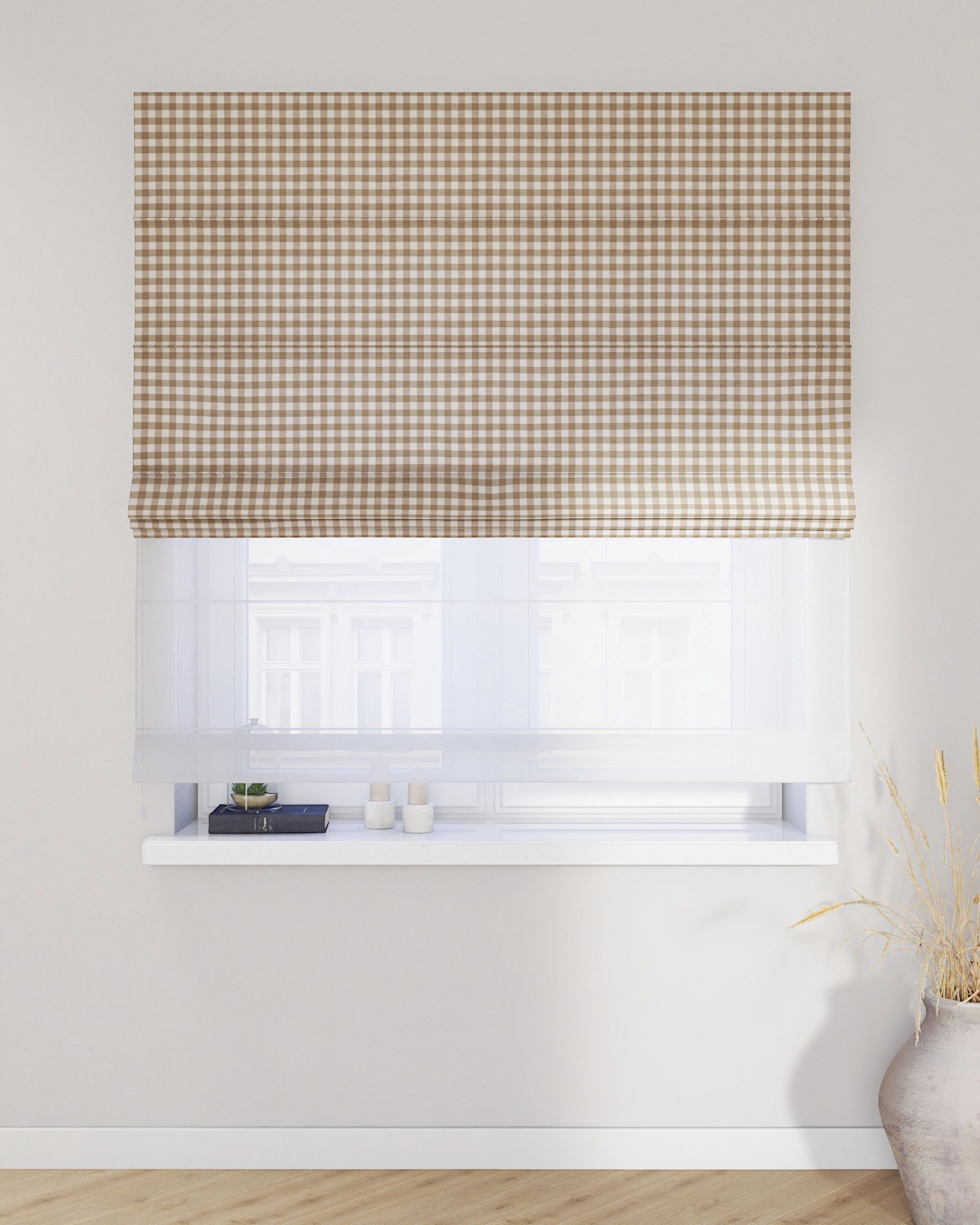 Vouwgordijn Duo kleur product beige stof met patroon (hover)