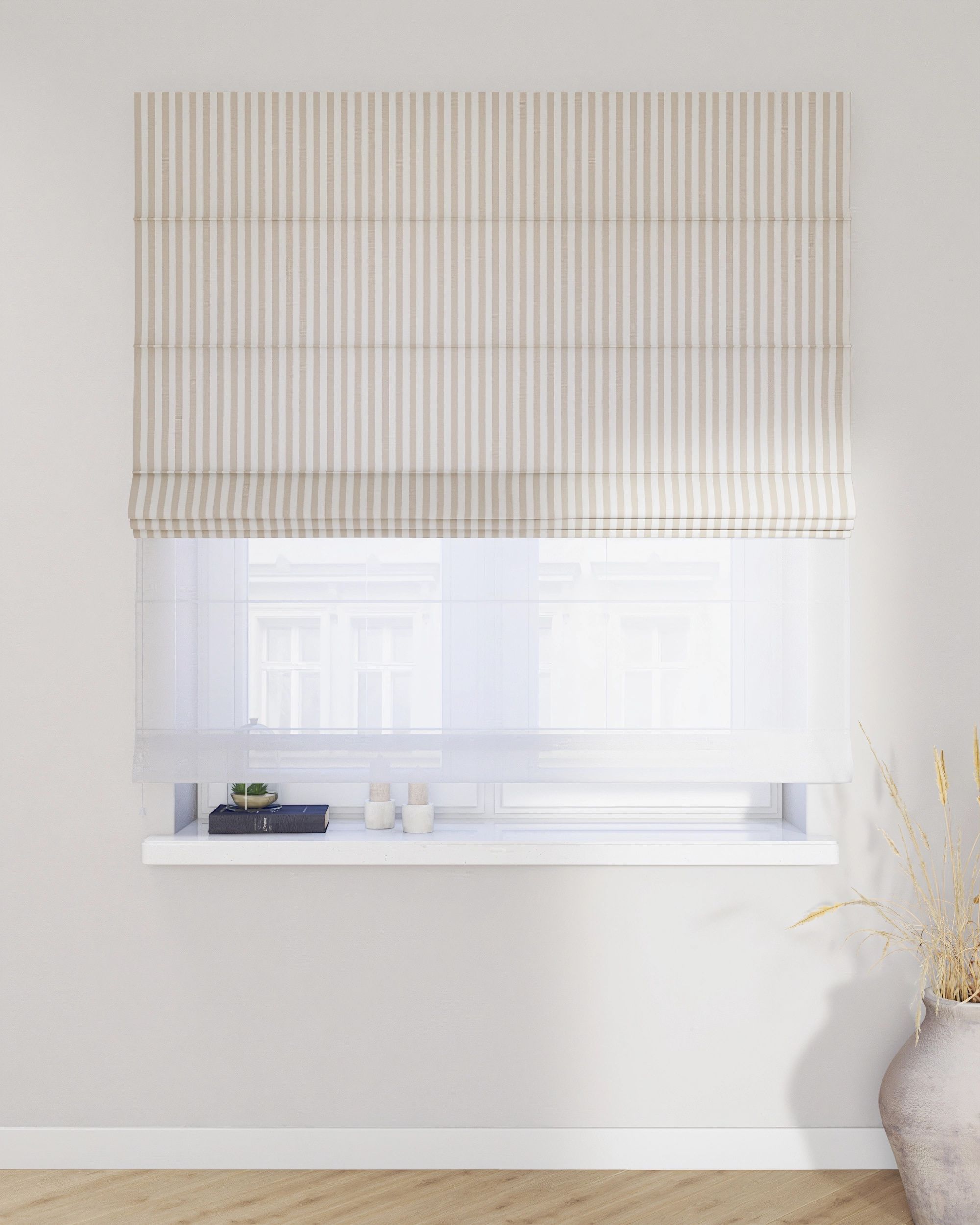 Vouwgordijn Duo kleur product beige stof met patroon (hover)
