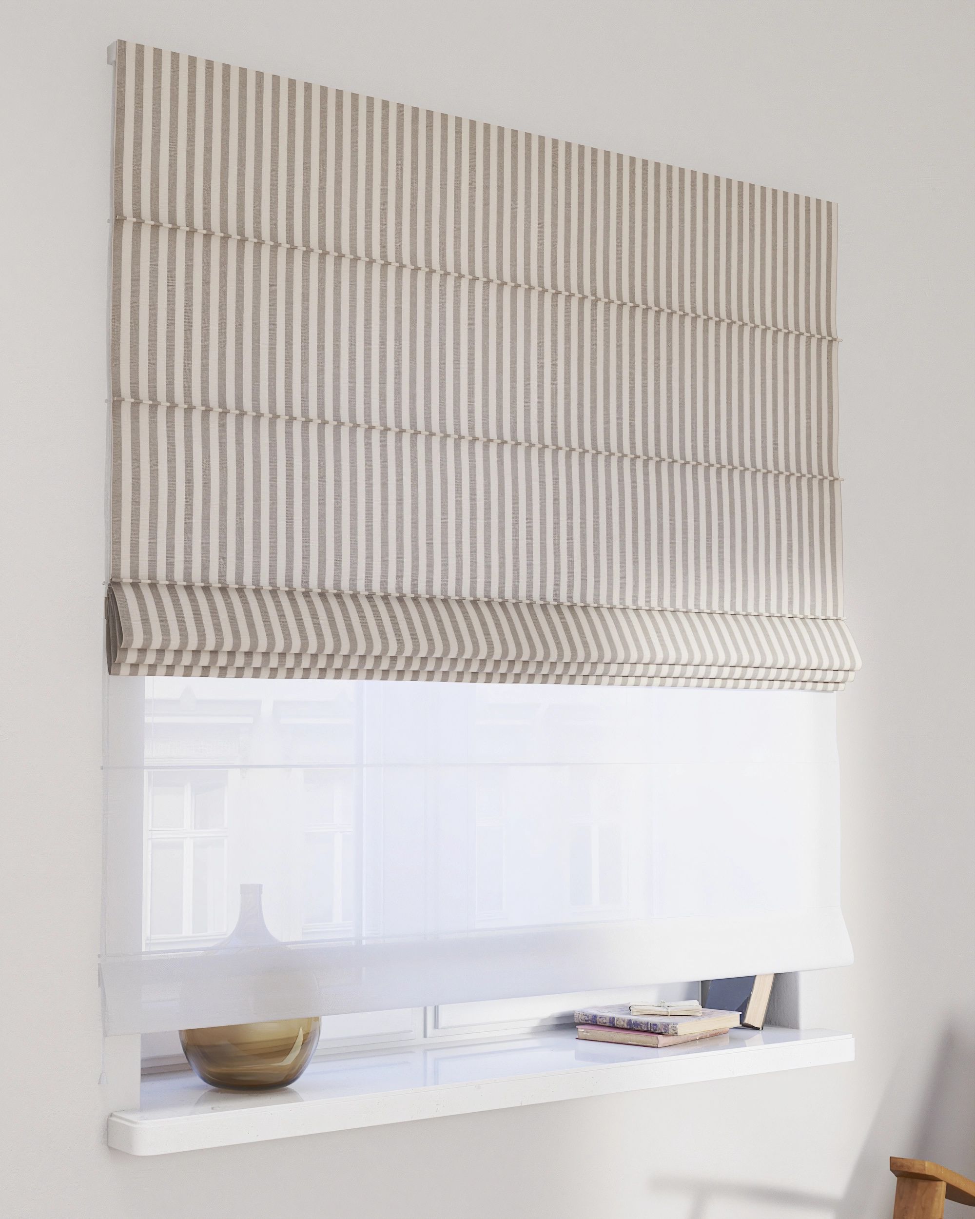 Vouwgordijn Duo kleur product grijs stof met patroon