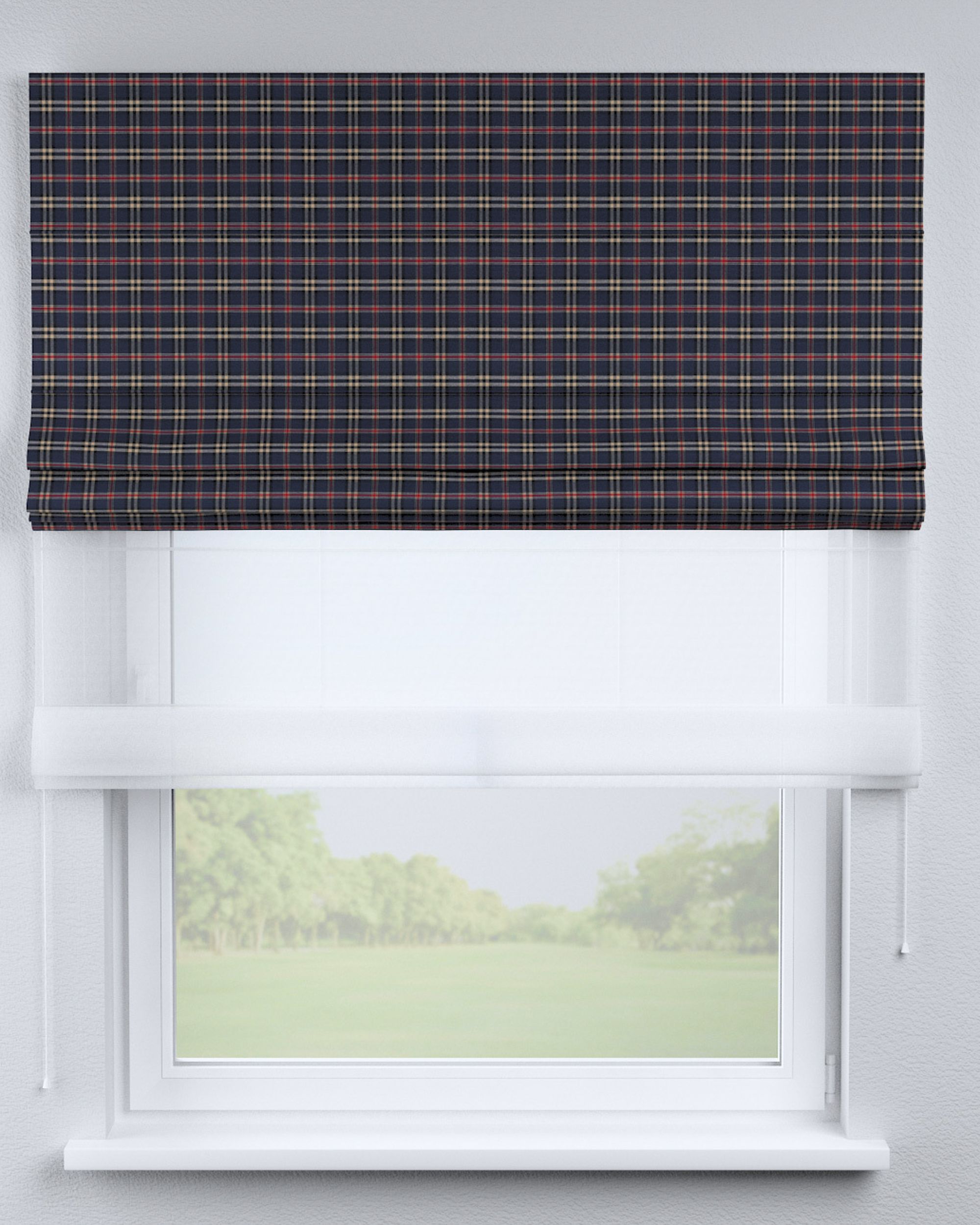 Vouwgordijn Duo kleur product donkerblauw stof met patroon
