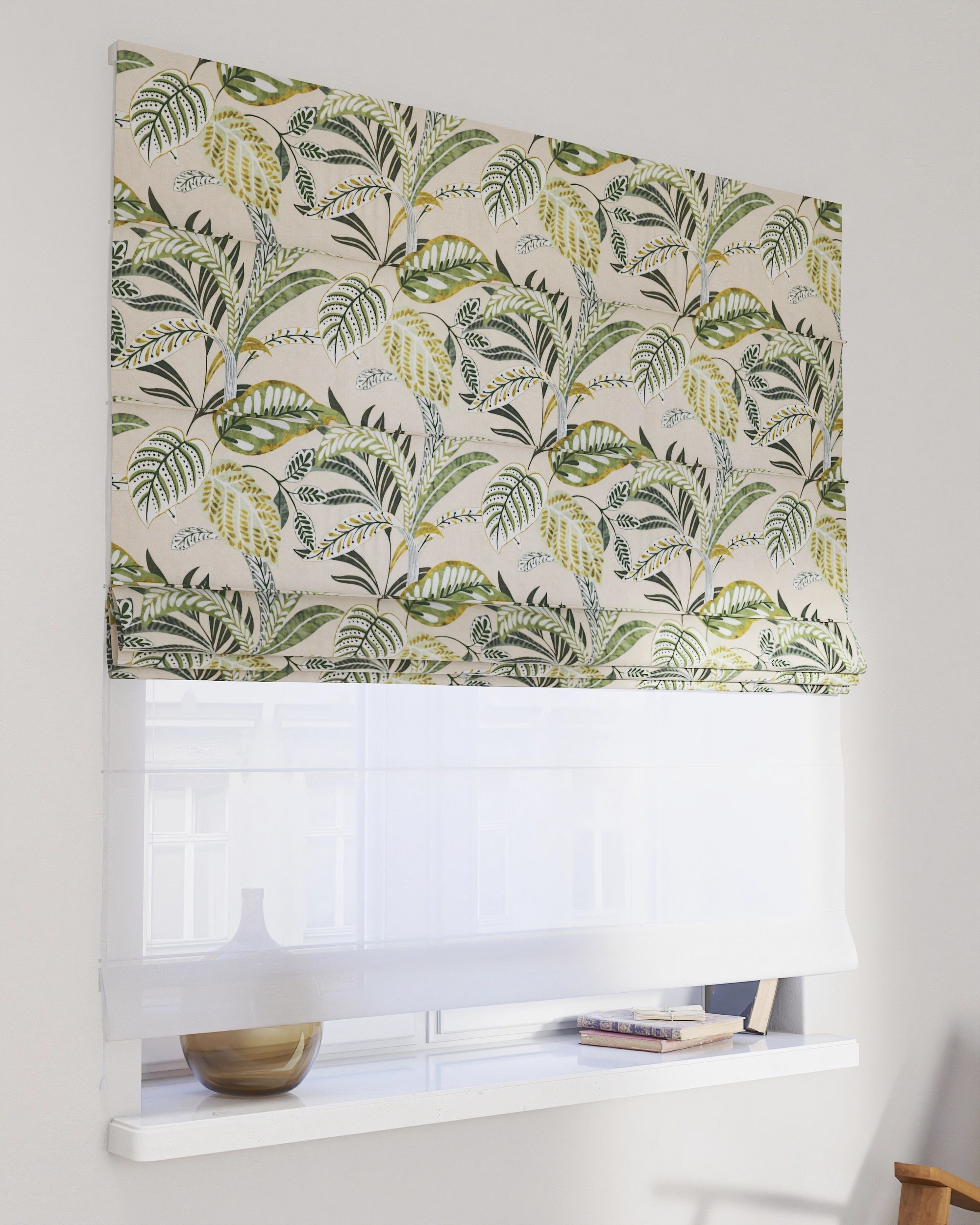 Vouwgordijn Duo kleur product groen stof met patroon