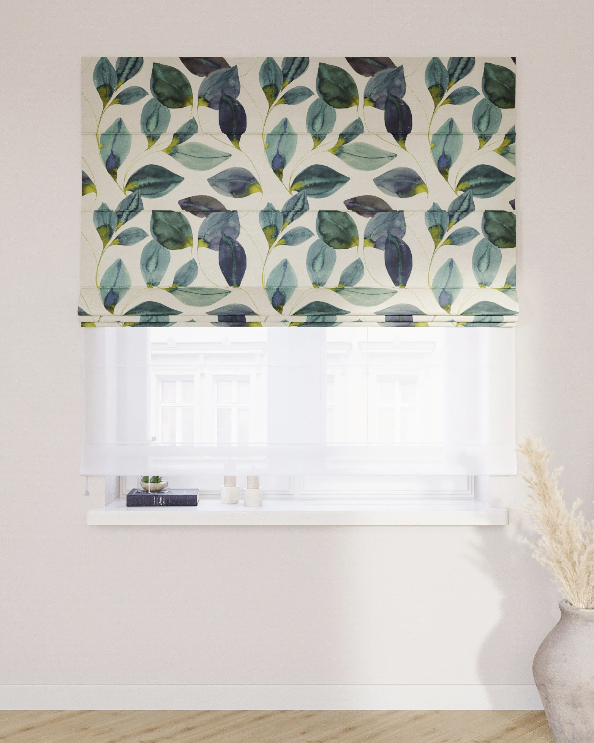 Vouwgordijn Duo kleur product groen stof met patroon (hover)