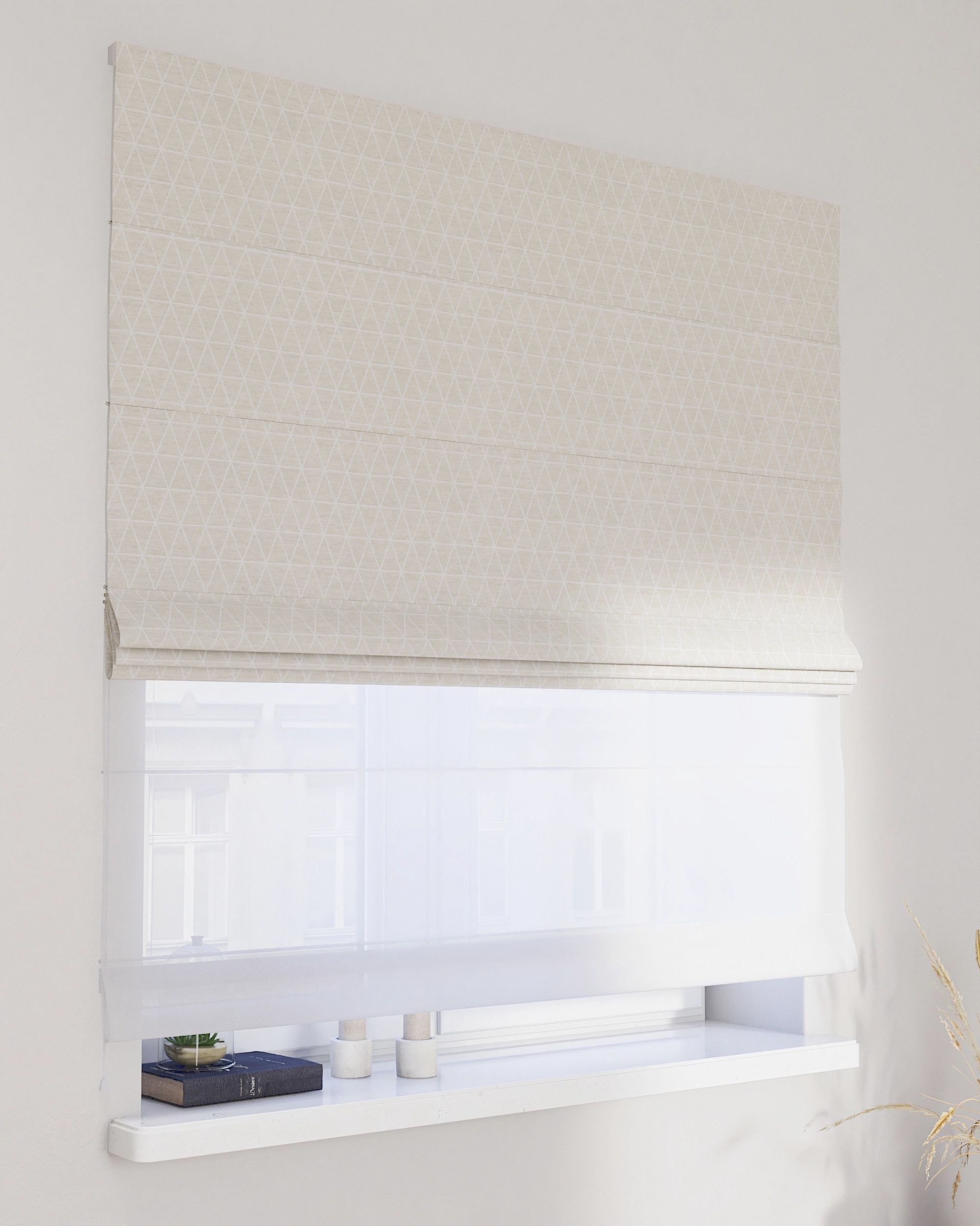 Vouwgordijn Duo kleur product beige stof met structuur, met patroon
