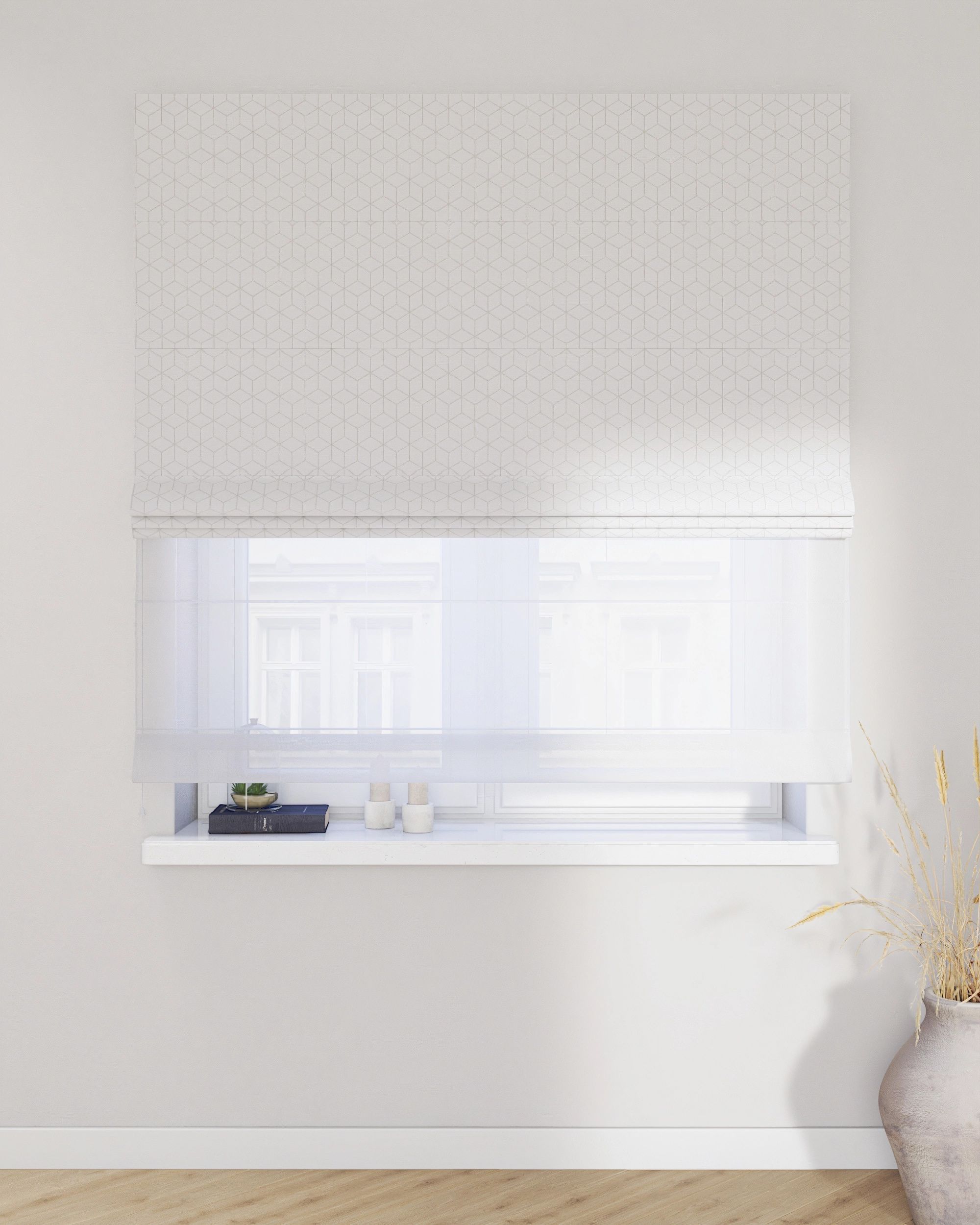 Vouwgordijn Duo kleur product wit stof met structuur, met patroon (hover)
