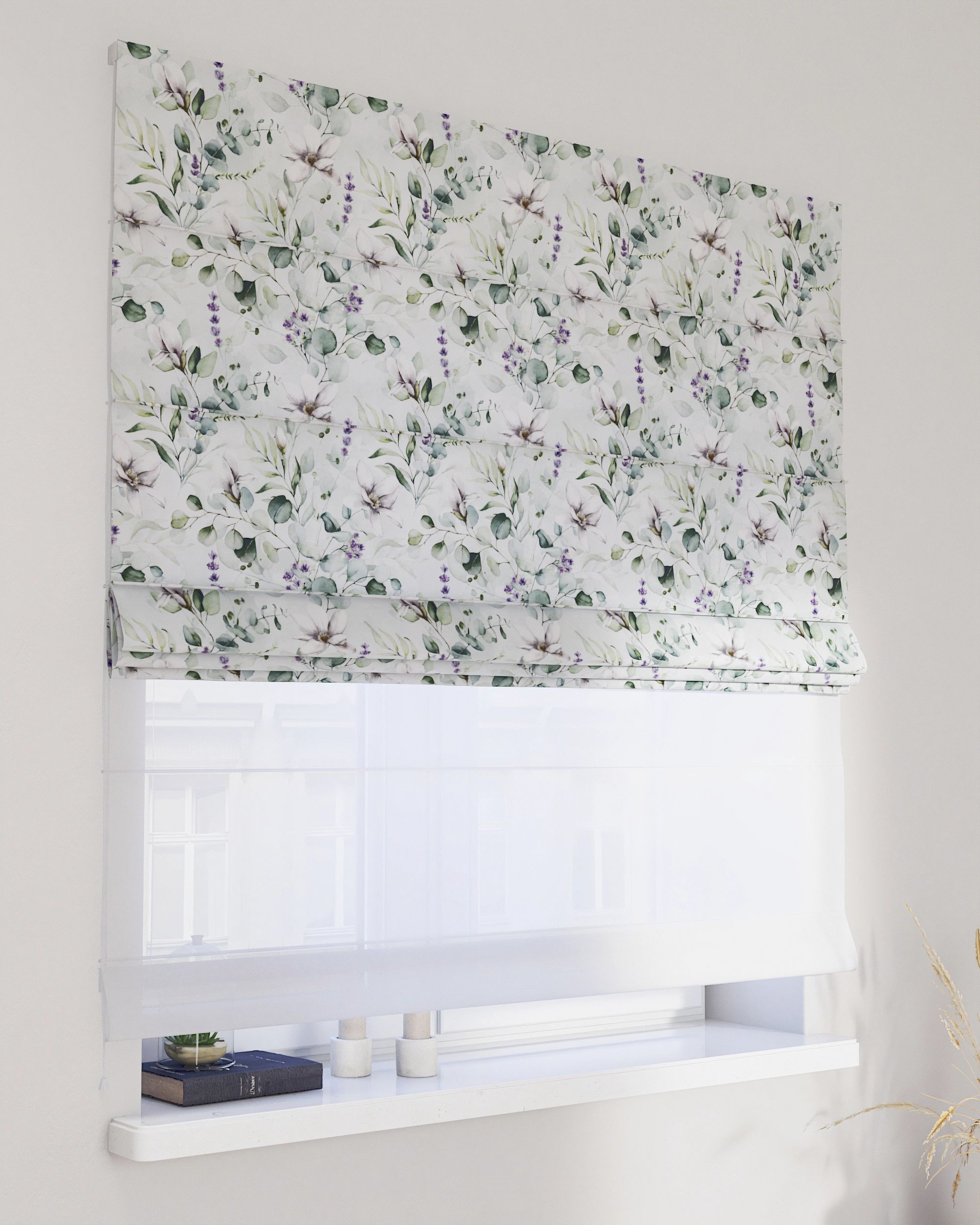 Vouwgordijn Duo kleur product groen stof met patroon
