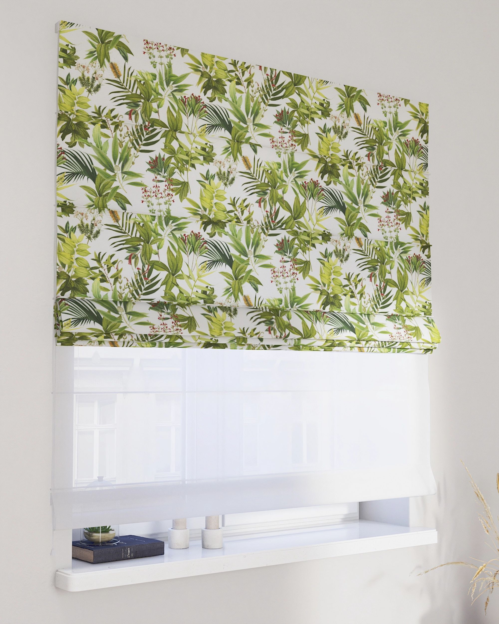 Vouwgordijn Duo kleur product groen stof met patroon