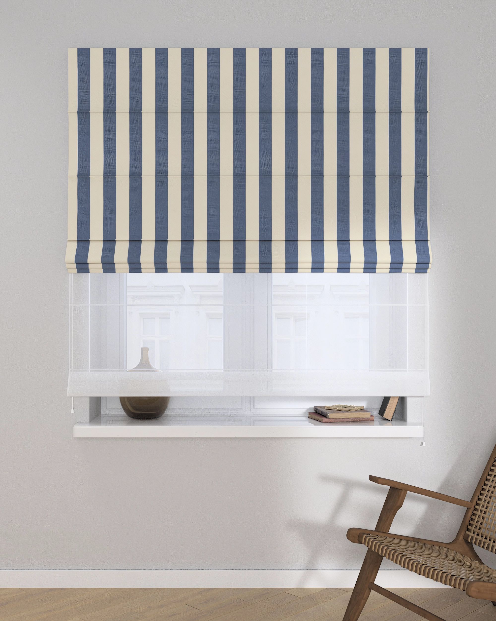 Vouwgordijn Duo kleur product blauw stof met patroon (hover)