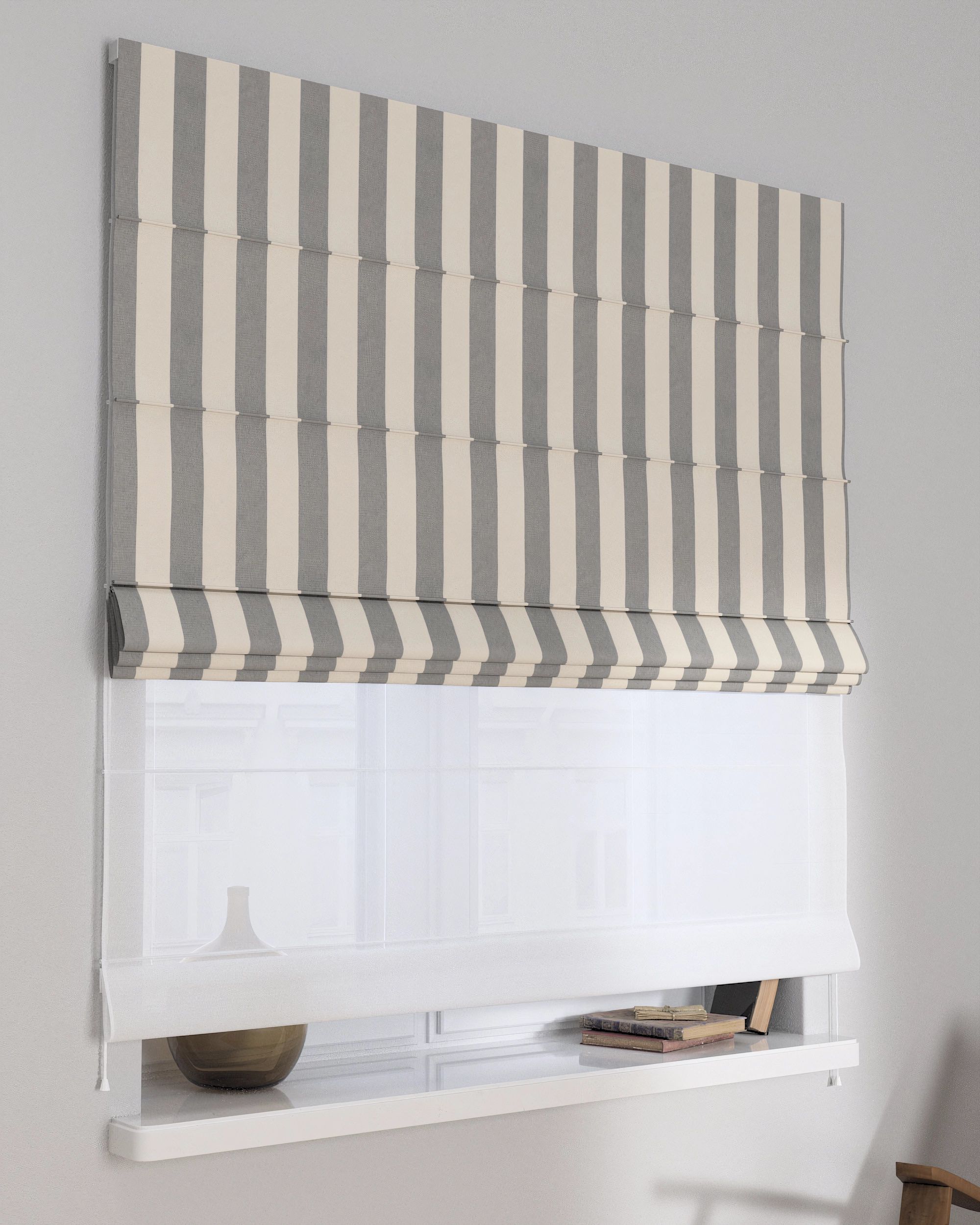 Vouwgordijn Duo kleur product grijs stof met patroon