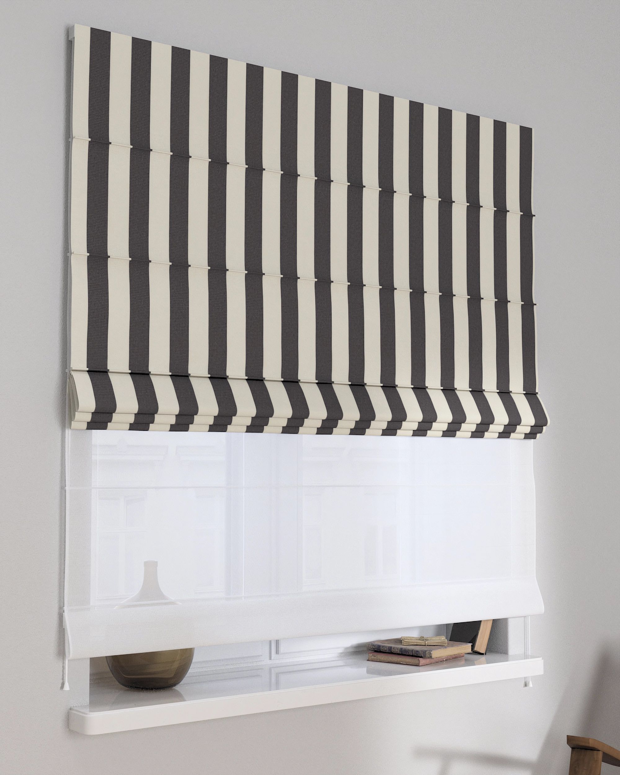 Vouwgordijn Duo kleur product zwart stof met patroon