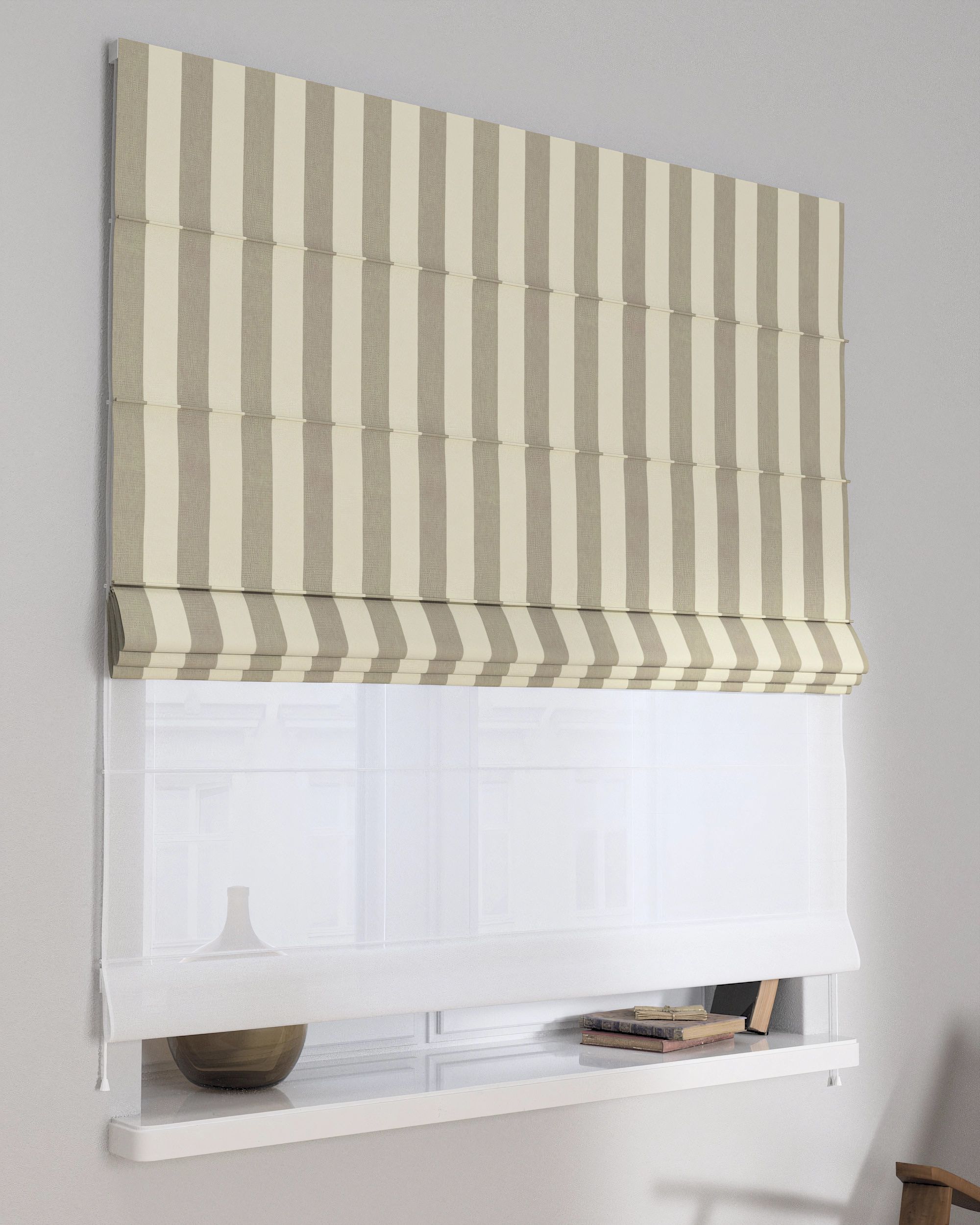 Vouwgordijn Duo kleur product beige stof met patroon