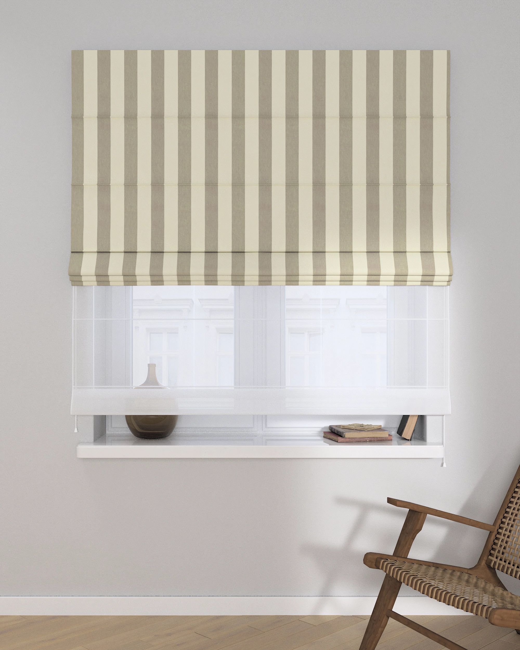 Vouwgordijn Duo kleur product beige stof met patroon (hover)