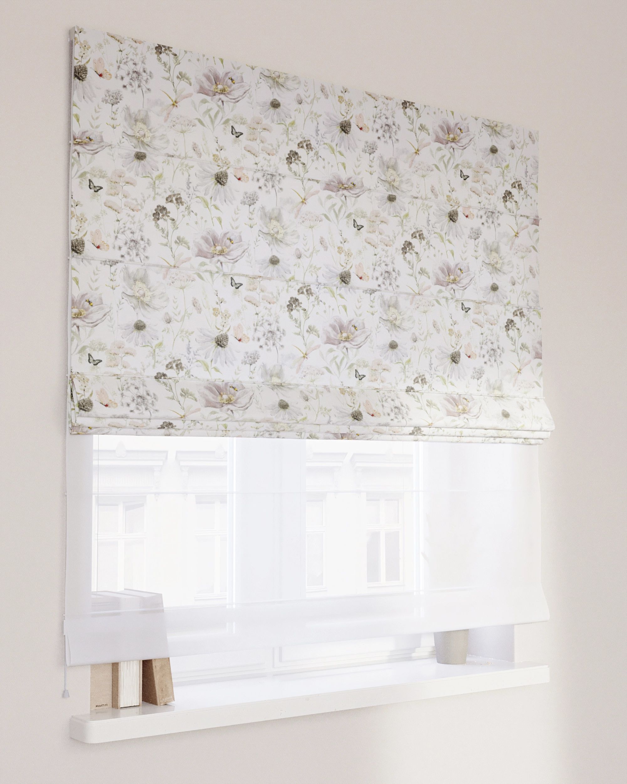 Vouwgordijn Duo kleur product wit stof met patroon