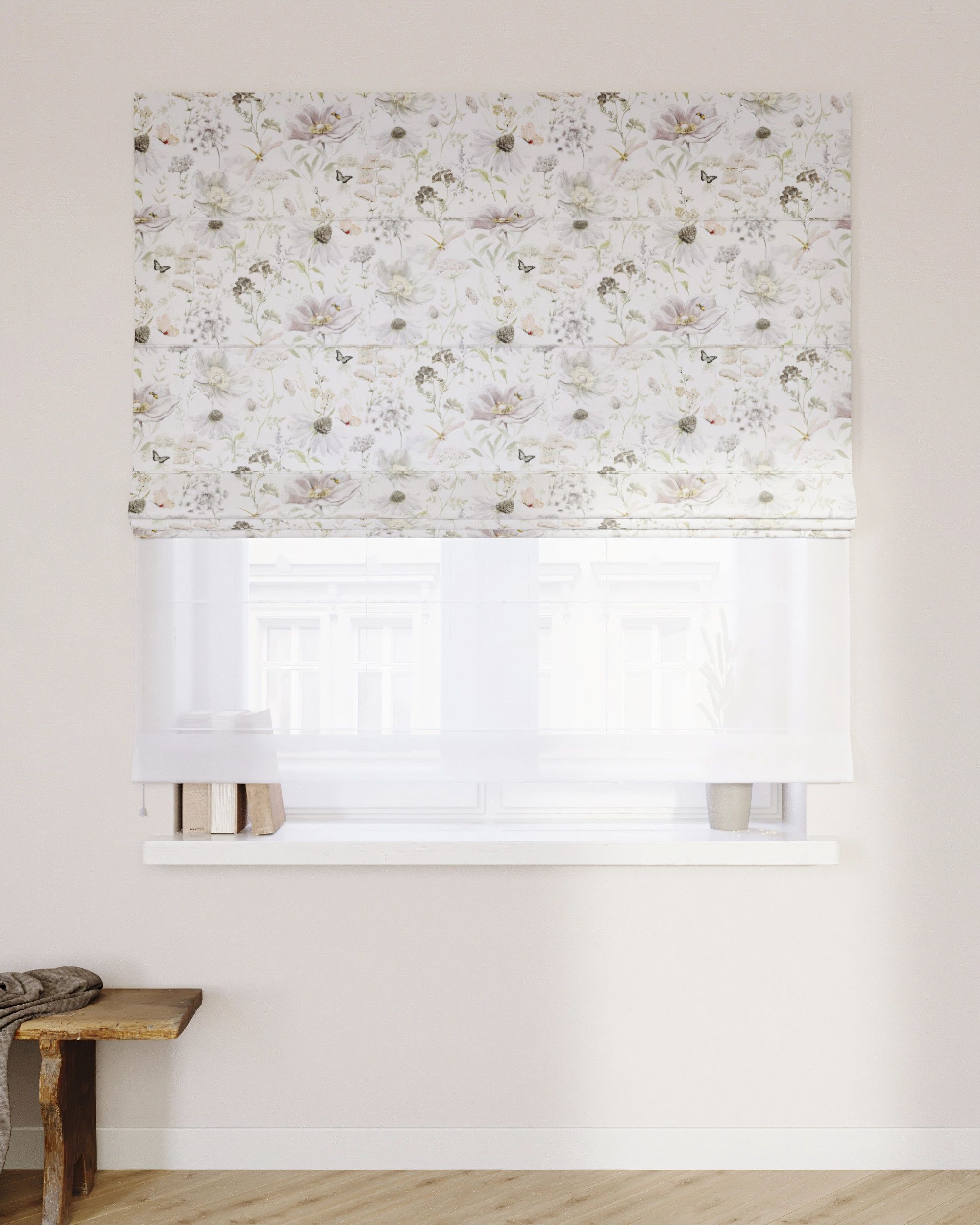 Vouwgordijn Duo kleur product wit stof met patroon (hover)