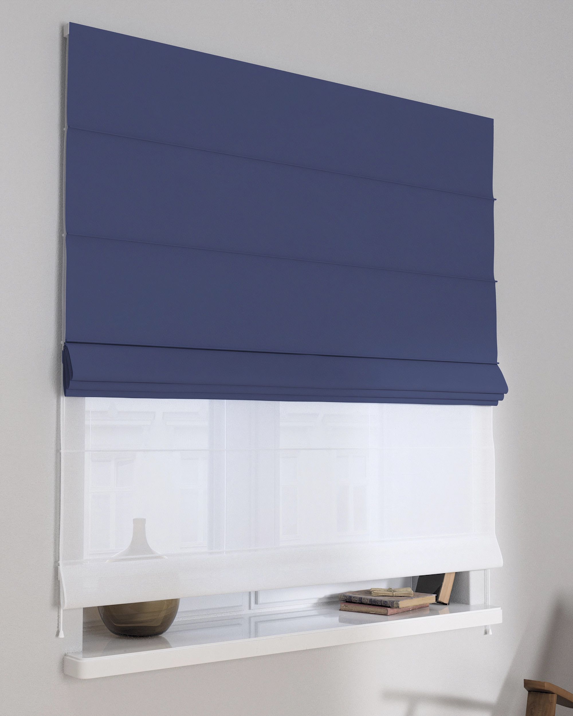 Vouwgordijn Duo kleur product donkerblauw