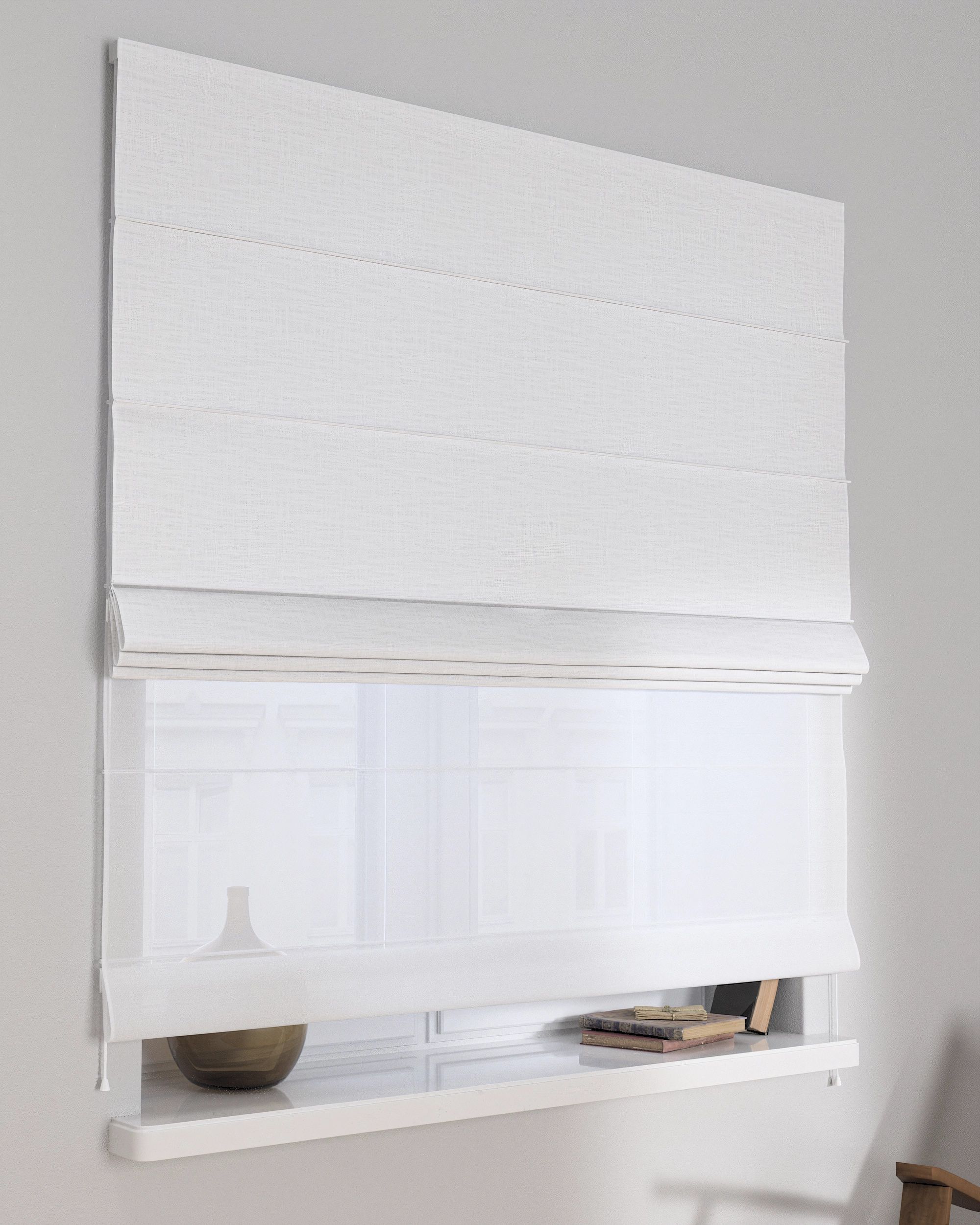 Vouwgordijn Duo kleur product wit stof met structuur