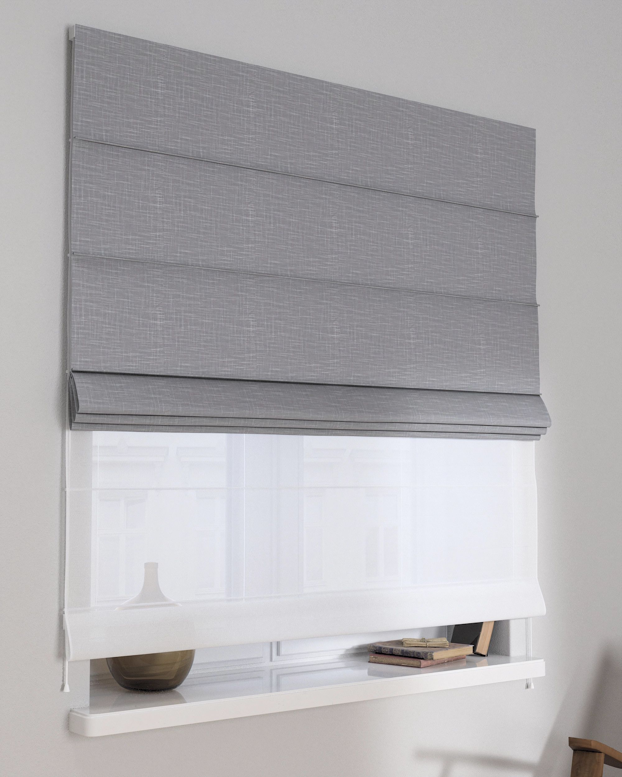 Vouwgordijn Duo kleur product grijs stof met structuur