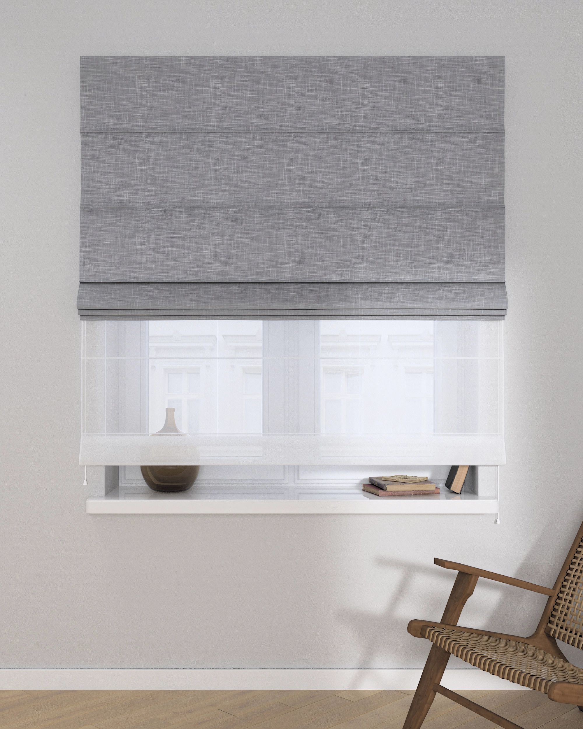 Vouwgordijn Duo kleur product grijs stof met structuur (hover)