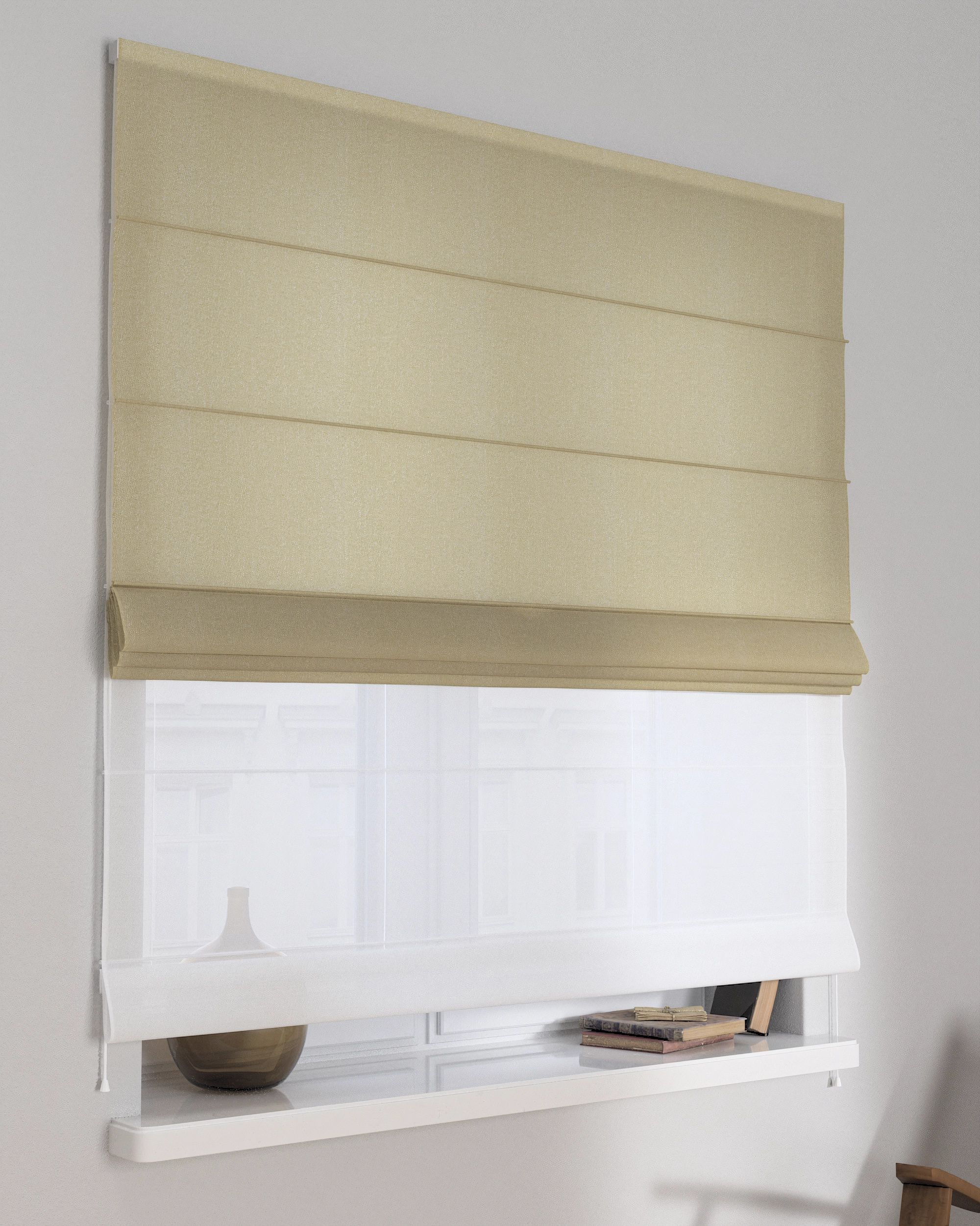 Vouwgordijn Duo kleur product beige stof halftransparant, glanzend, met structuur (hover)