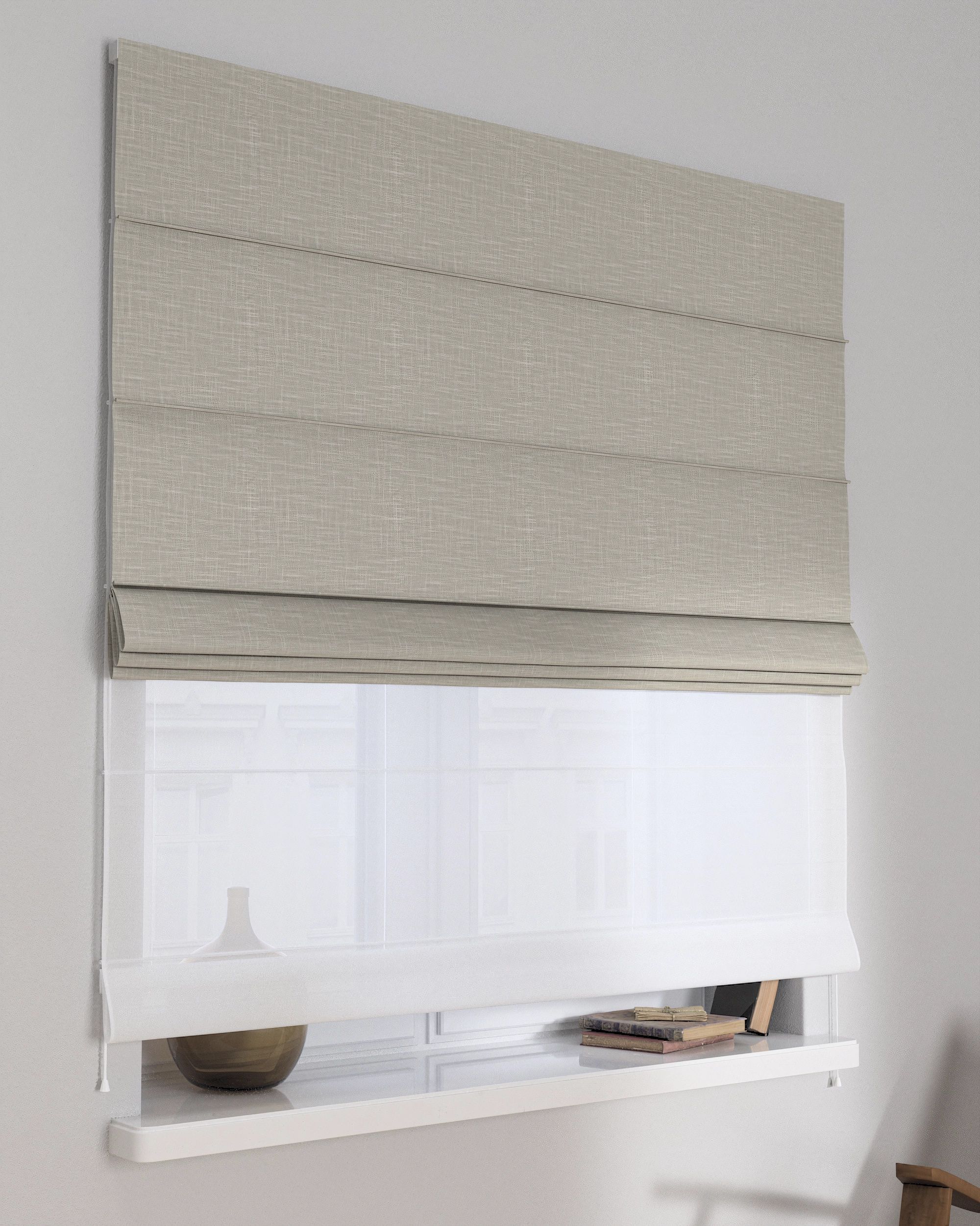 Vouwgordijn Duo kleur product beige stof met structuur