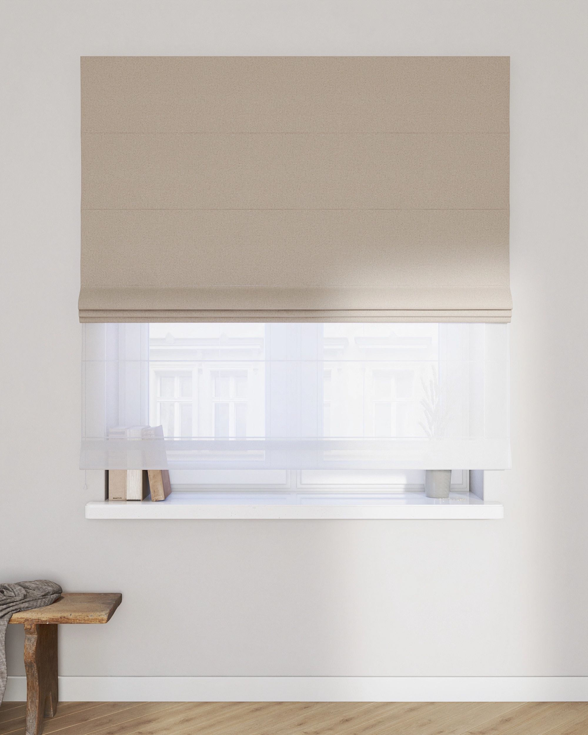 Vouwgordijn Duo kleur product beige stof met structuur, verduisterend (hover)