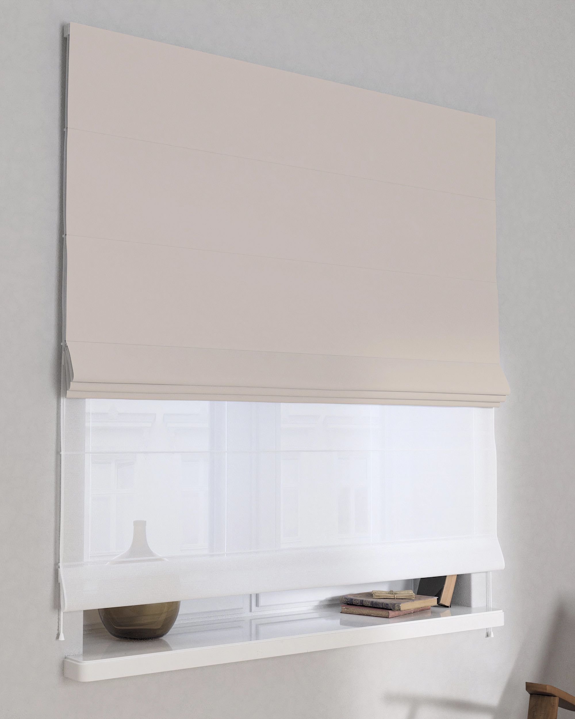 Vouwgordijn Duo kleur product beige stof verduisterend