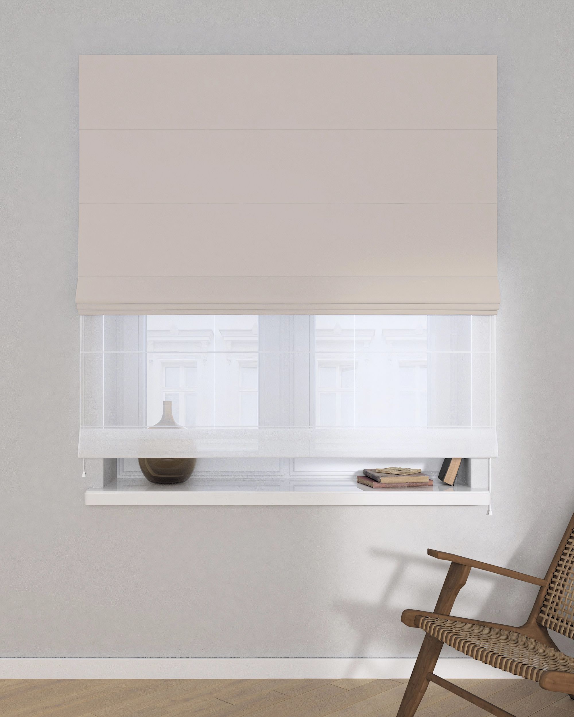 Vouwgordijn Duo kleur product beige stof verduisterend (hover)